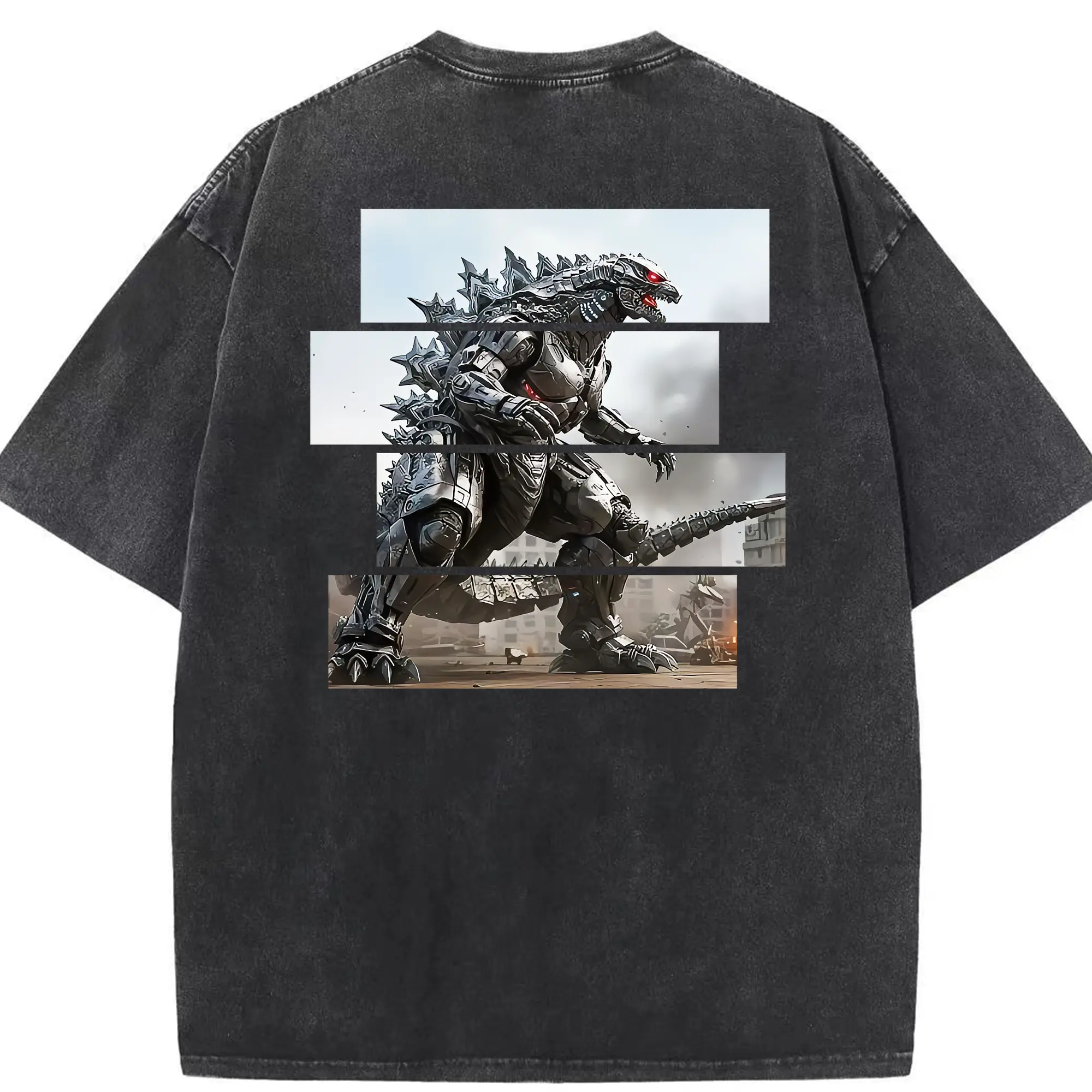 ゴジラ グッズ,メカゴジラ - 綿100％ ヴィンテージ風 半袖Tシャツ ・ 背面プリント ・ 柔らか肌触り ・ 通気性 快適 ・ スポーツ カジュアル 外出用