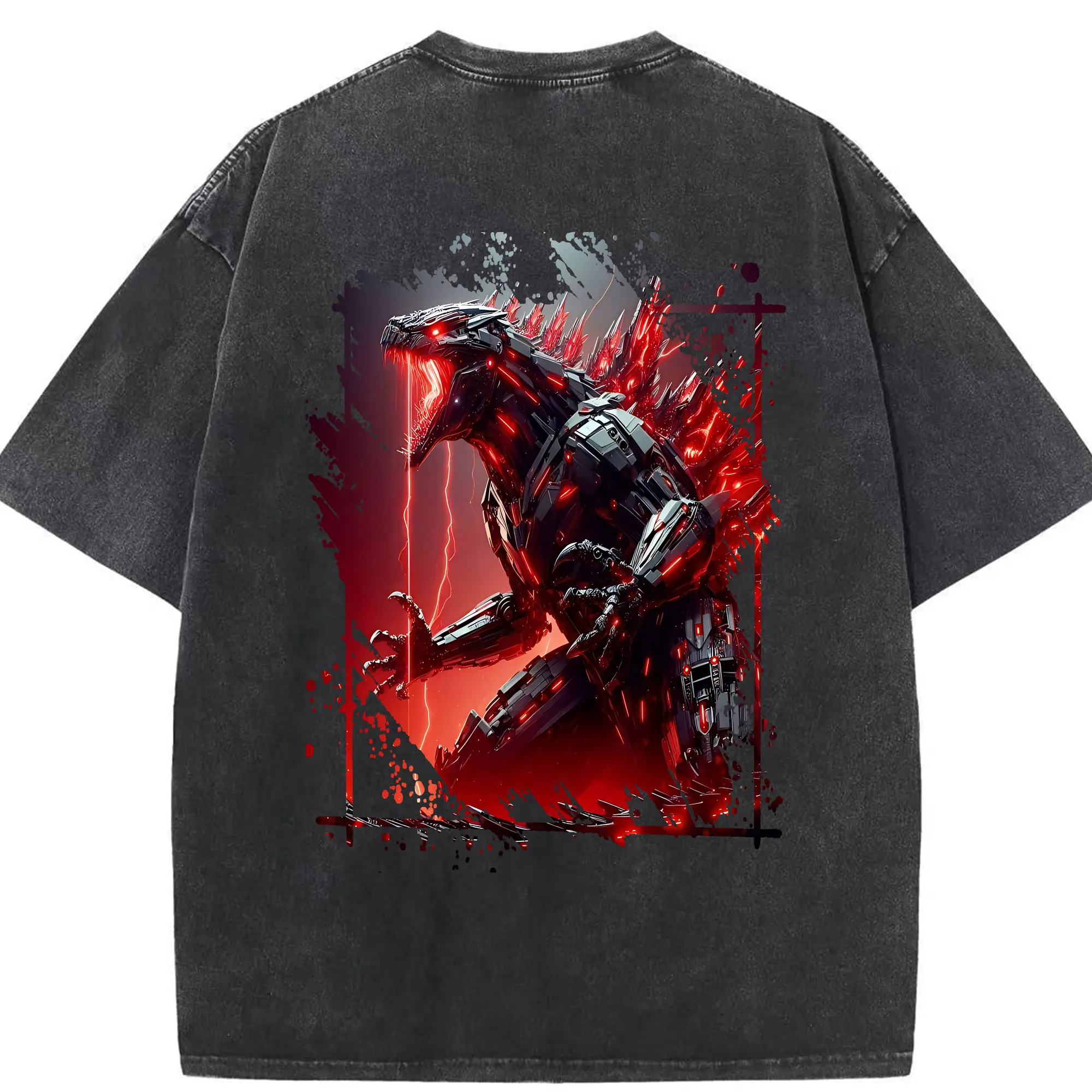 ゴジラ グッズ,メカゴジラ - 綿100％ ヴィンテージ風 半袖Tシャツ ・ 背面プリント ・ 柔らか肌触り ・ 通気性 快適 ・ スポーツ カジュアル 外出用