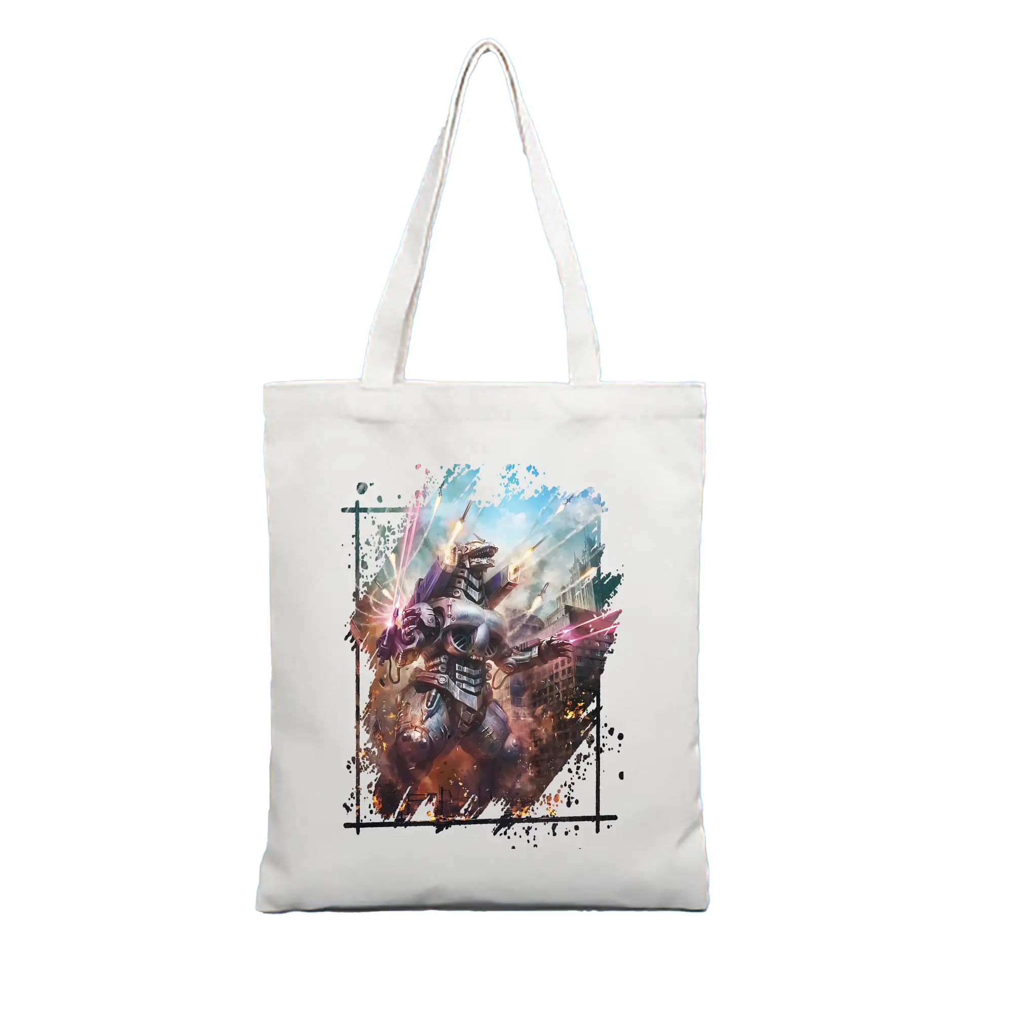 ゴジラ グッズ,メカゴジラ - 縦型キャンバス手提げバッグ（トートバッグ） ・ キャンバス素材 ・ ショッピング用 ・ 軽量 丈夫 お手入れ簡単