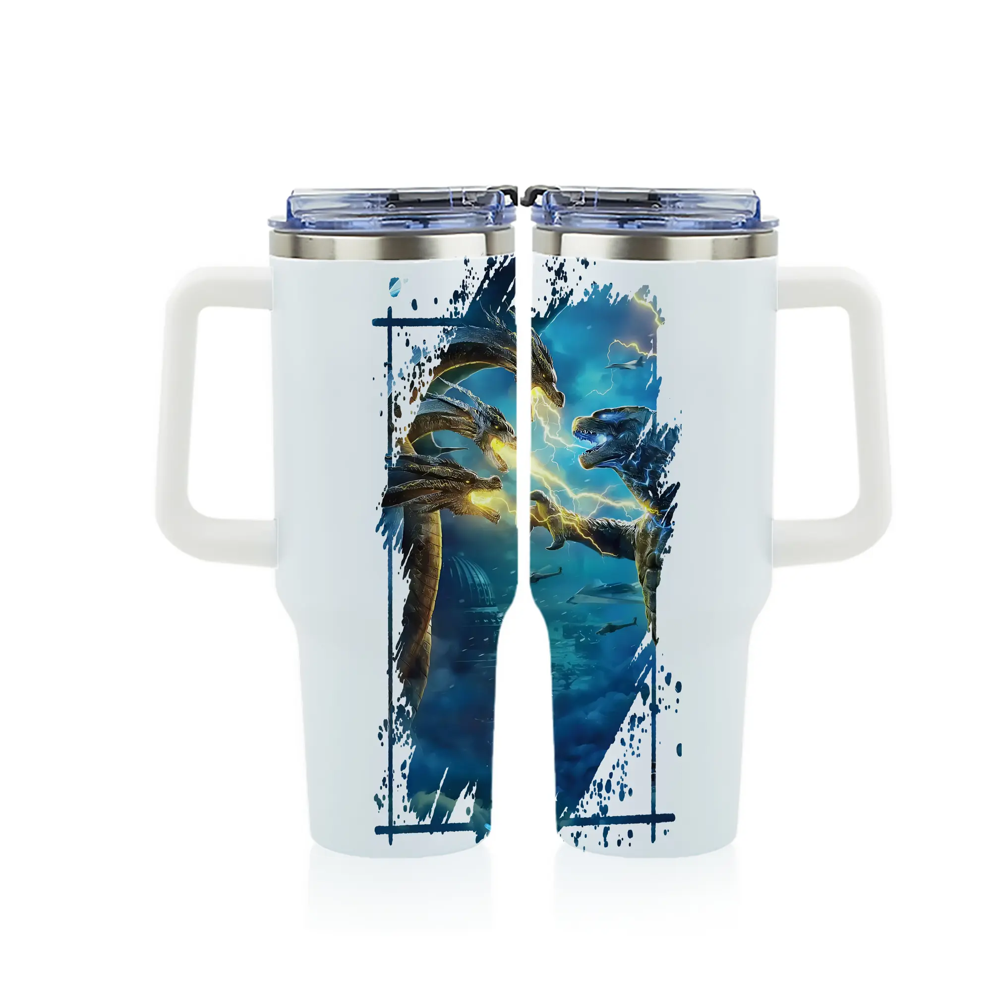 ゴジラ グッズ,キングギドラ - 1200mL フルプリント車用タンブラー ・ 304ステンレス 内側 ・ 201ステンレス 外側 ・ 保温 保冷 ・ 通勤 ドライブ アウトドア用