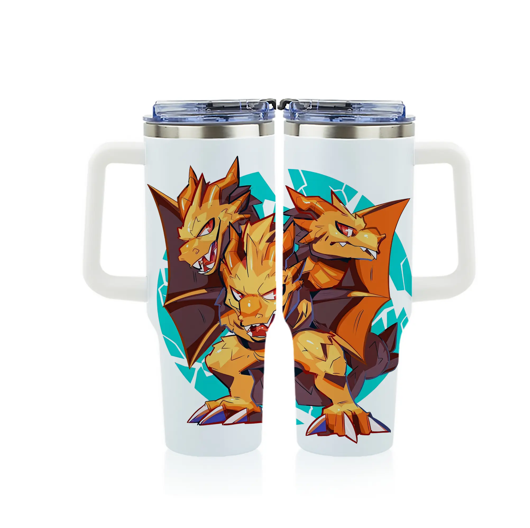 ゴジラ グッズ,キングギドラ - 1200mL フルプリント車用タンブラー ・ 304ステンレス 内側 ・ 201ステンレス 外側 ・ 保温 保冷 ・ 通勤 ドライブ アウトドア用