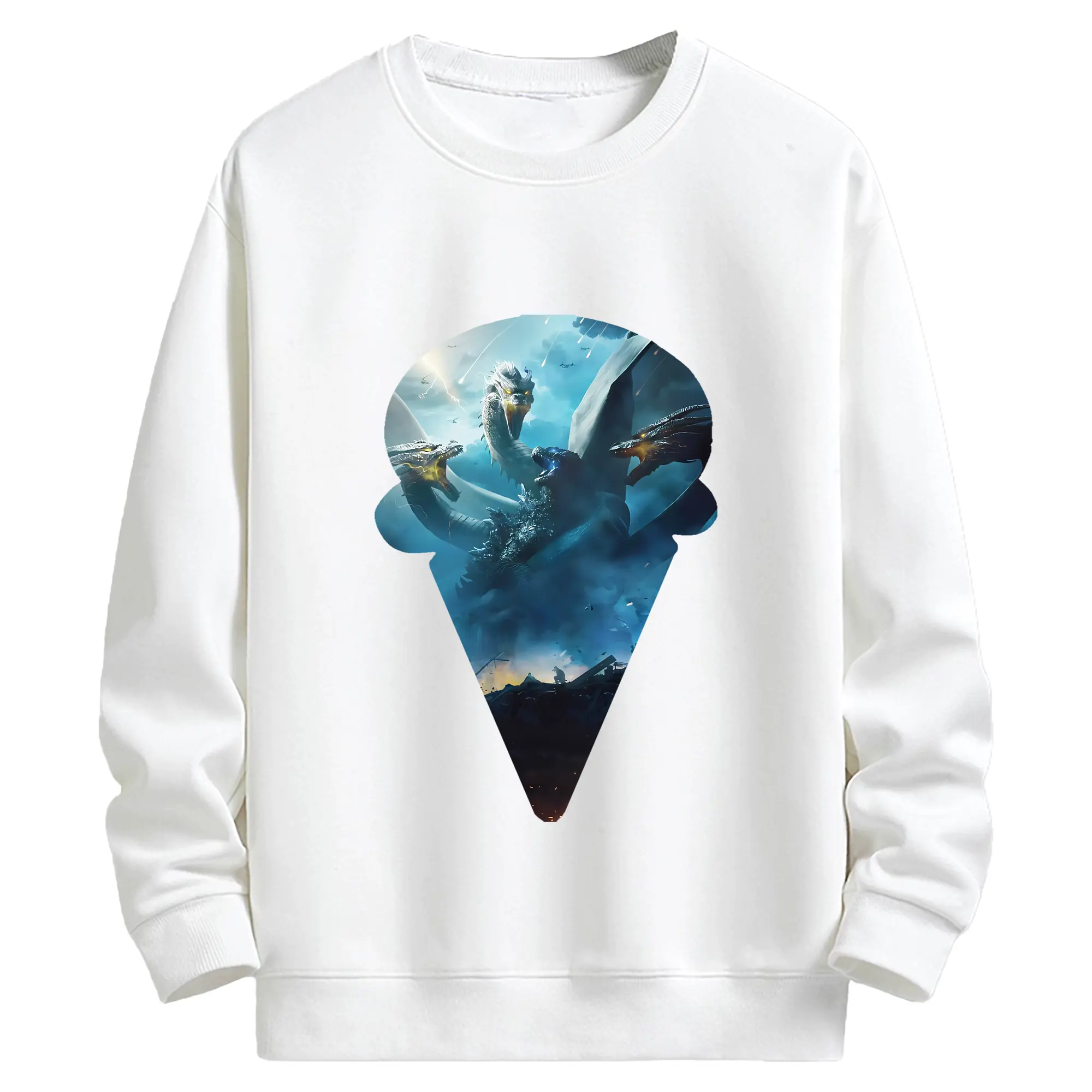 ゴジラ グッズ,キングギドラ - キッズ クルーネックスウェットシャツ ・ フロントプリント ・ 綿80％ ポリエステル20％ ・ 快適 通学 スポーツ 日常使い お散歩用