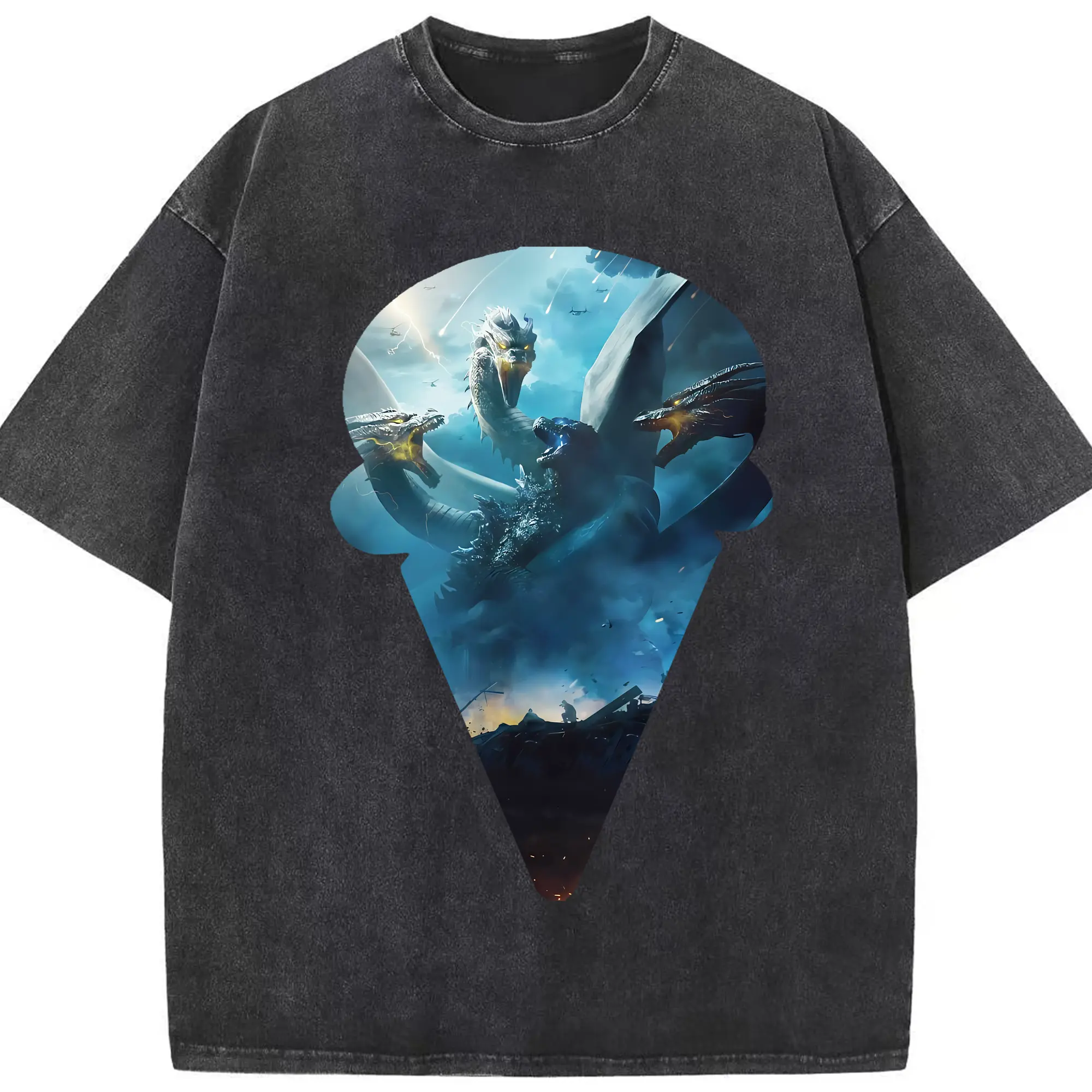 ゴジラ グッズ,キングギドラ - 綿100％ ヴィンテージ風 半袖Tシャツ ・ フロントプリント ・ 柔らか肌触り ・ 通気性 快適 ・ スポーツ カジュアル 外出用