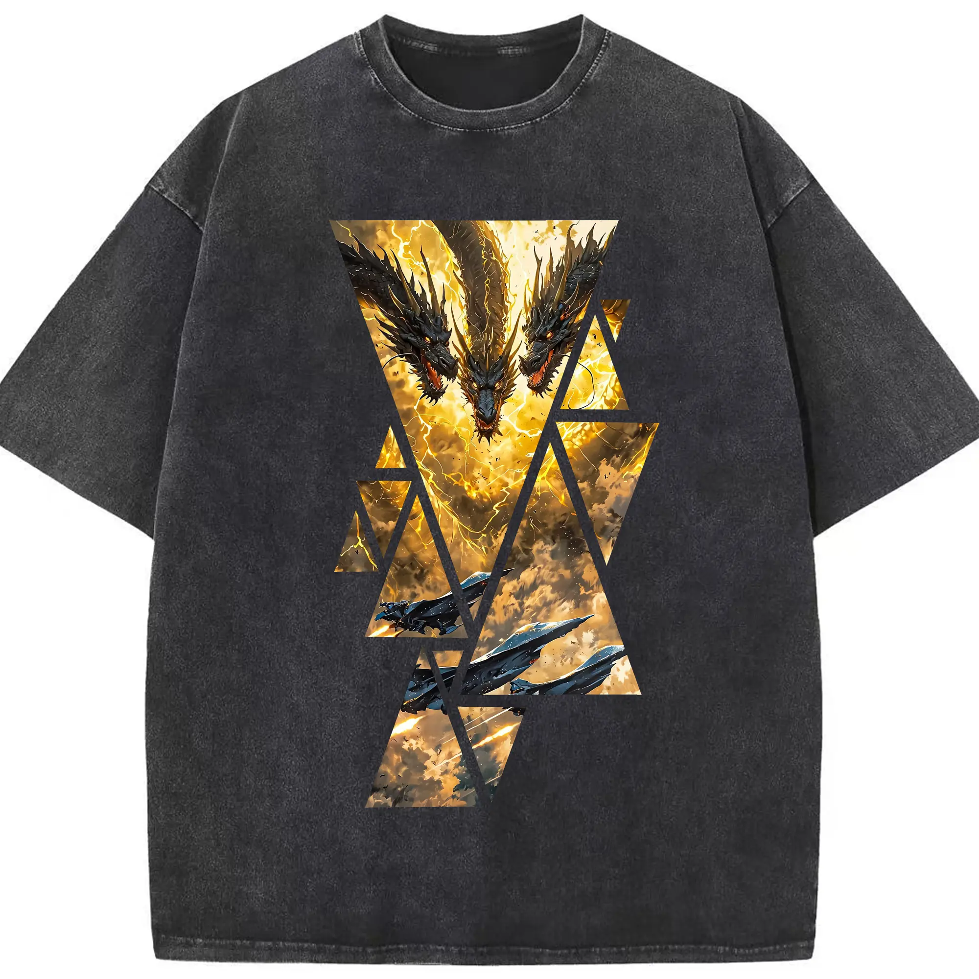 ゴジラ グッズ,キングギドラ - 綿100％ ヴィンテージ風 半袖Tシャツ ・ フロントプリント ・ 柔らか肌触り ・ 通気性 快適 ・ スポーツ カジュアル 外出用