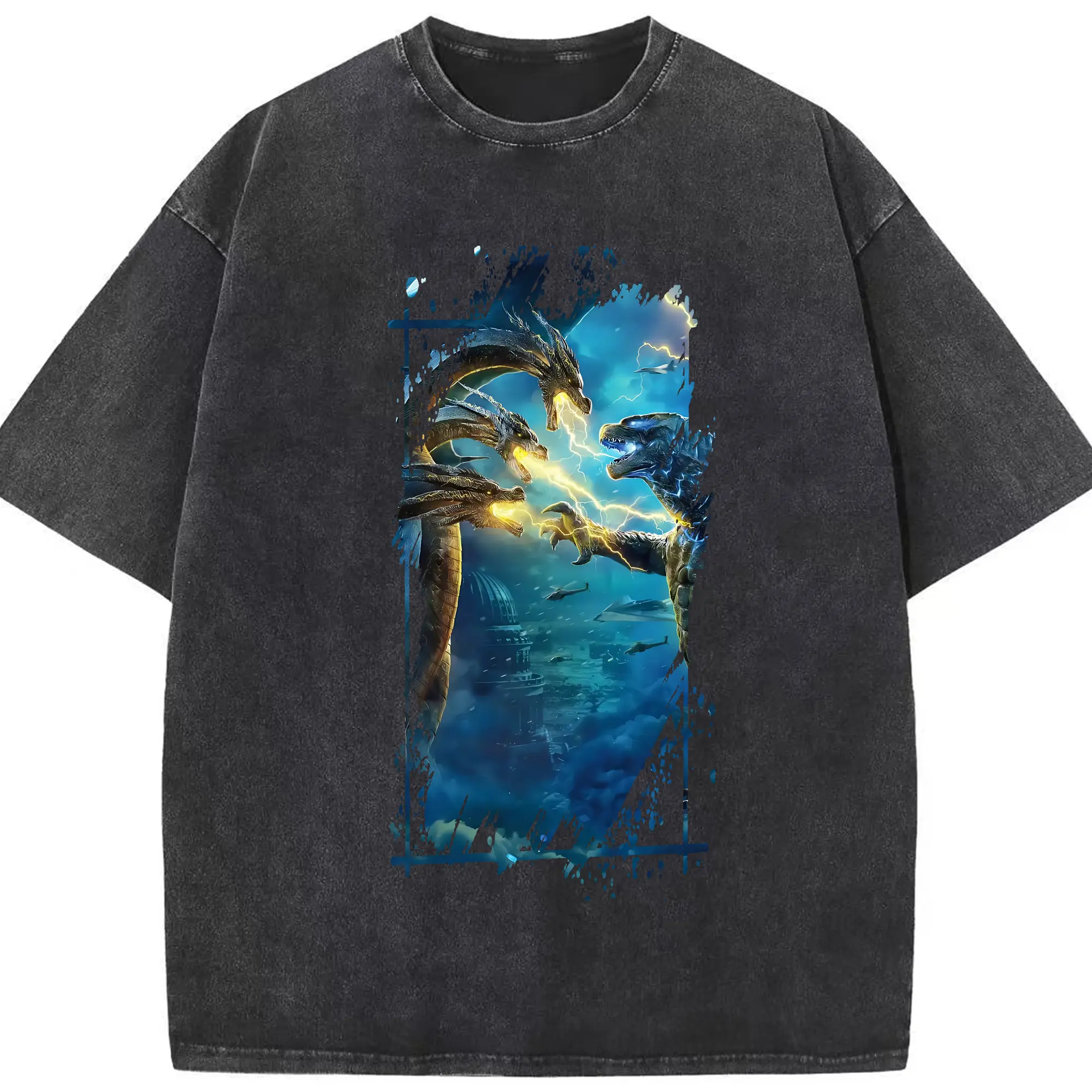 ゴジラ グッズ,キングギドラ - 綿100％ ヴィンテージ風 半袖Tシャツ ・ フロントプリント ・ 柔らか肌触り ・ 通気性 快適 ・ スポーツ カジュアル 外出用