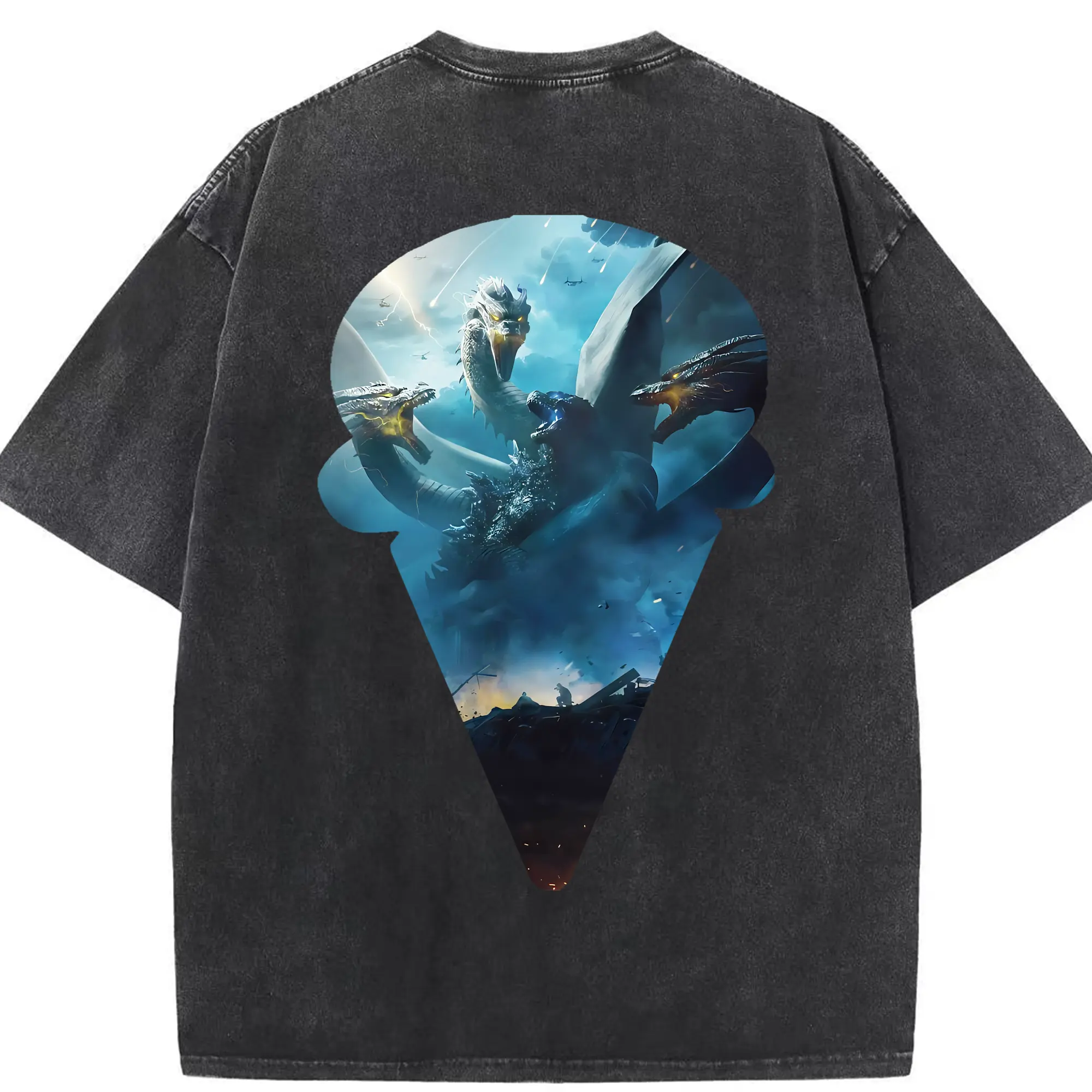 ゴジラ グッズ,キングギドラ - 綿100％ ヴィンテージ風 半袖Tシャツ ・ 背面プリント ・ 柔らか肌触り ・ 通気性 快適 ・ スポーツ カジュアル 外出用