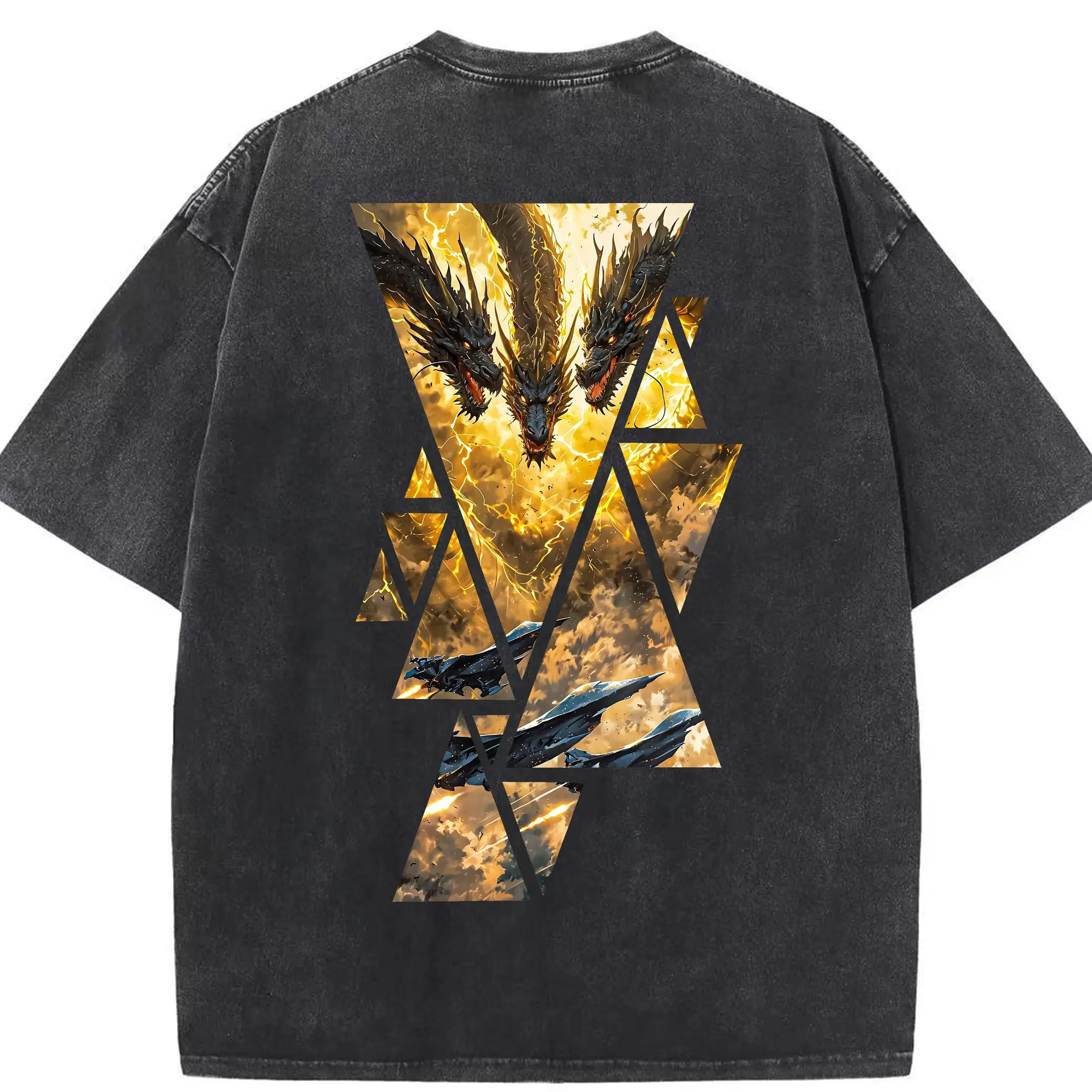 ゴジラ グッズ,キングギドラ - 綿100％ ヴィンテージ風 半袖Tシャツ ・ 背面プリント ・ 柔らか肌触り ・ 通気性 快適 ・ スポーツ カジュアル 外出用