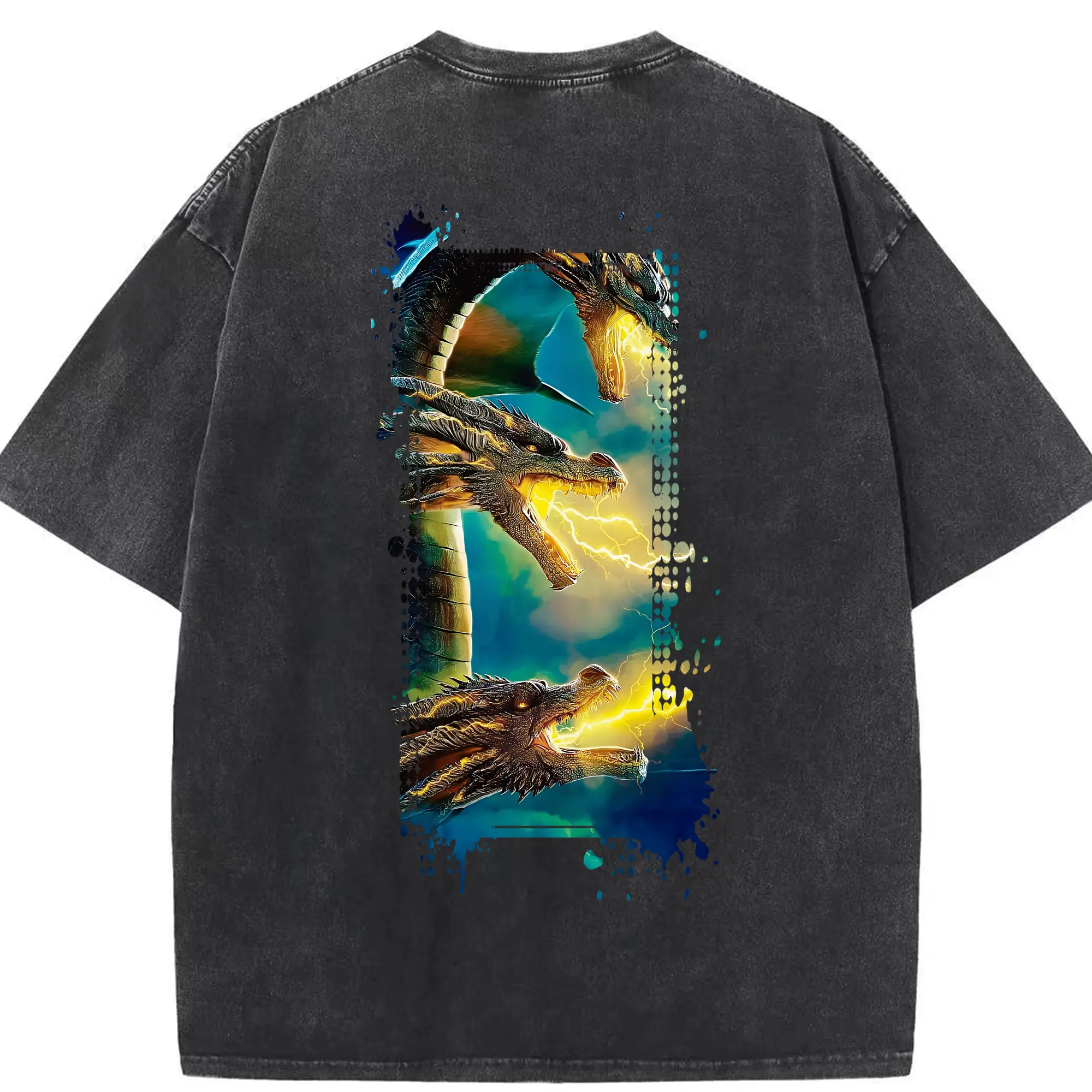 ゴジラ グッズ,キングギドラ - 綿100％ ヴィンテージ風 半袖Tシャツ ・ 背面プリント ・ 柔らか肌触り ・ 通気性 快適 ・ スポーツ カジュアル 外出用