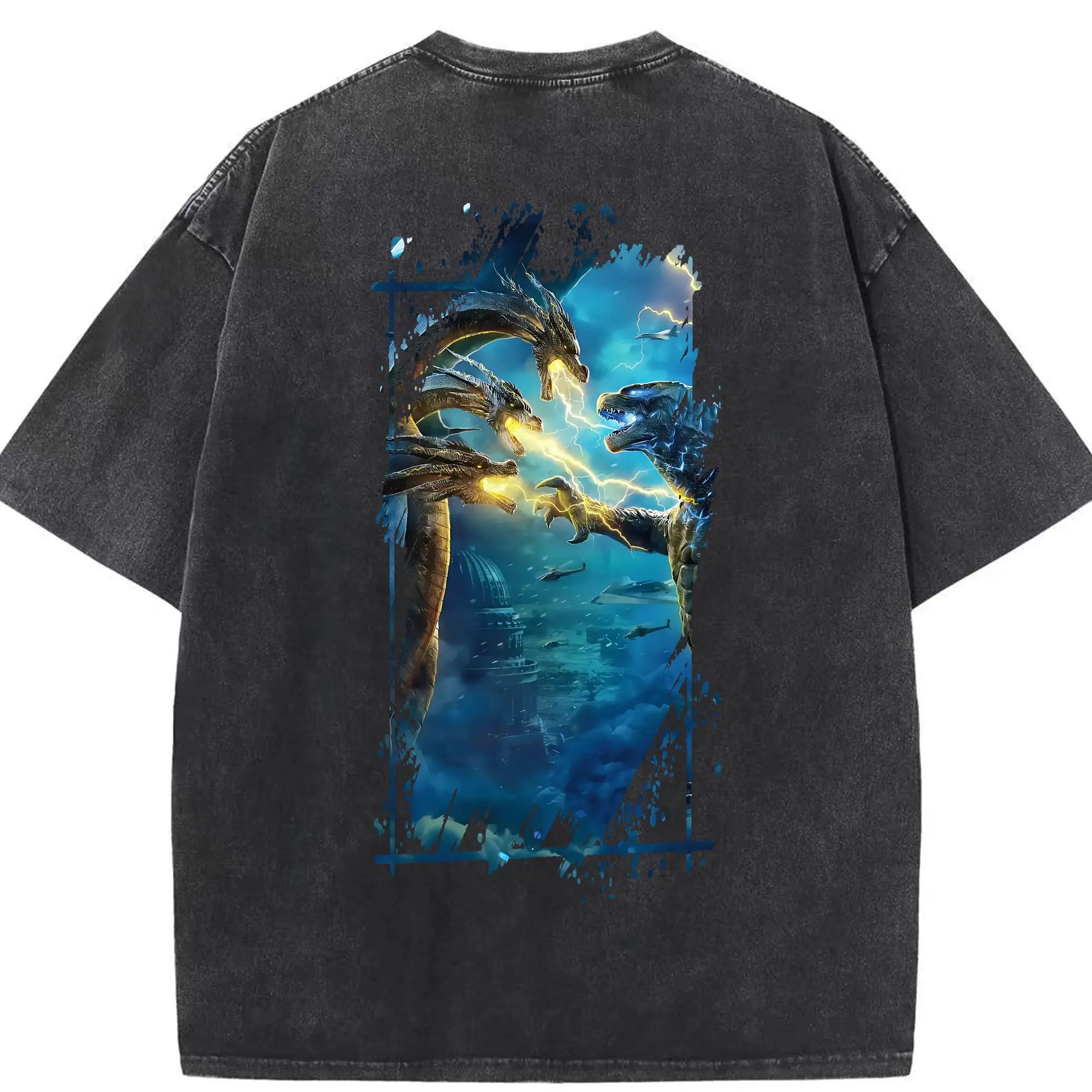 ゴジラ グッズ,キングギドラ - 綿100％ ヴィンテージ風 半袖Tシャツ ・ 背面プリント ・ 柔らか肌触り ・ 通気性 快適 ・ スポーツ カジュアル 外出用