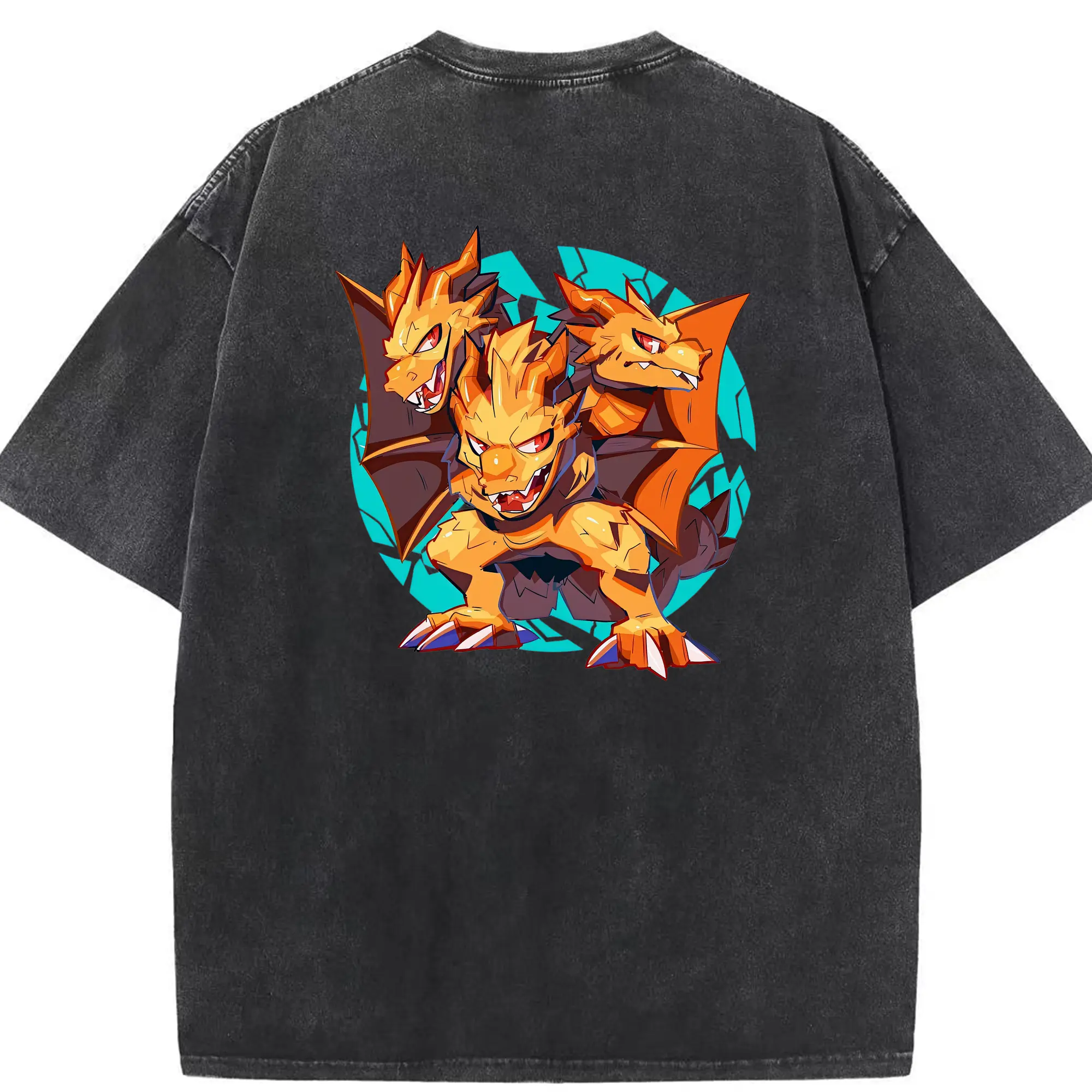 ゴジラ グッズ,キングギドラ - 綿100％ ヴィンテージ風 半袖Tシャツ ・ 背面プリント ・ 柔らか肌触り ・ 通気性 快適 ・ スポーツ カジュアル 外出用