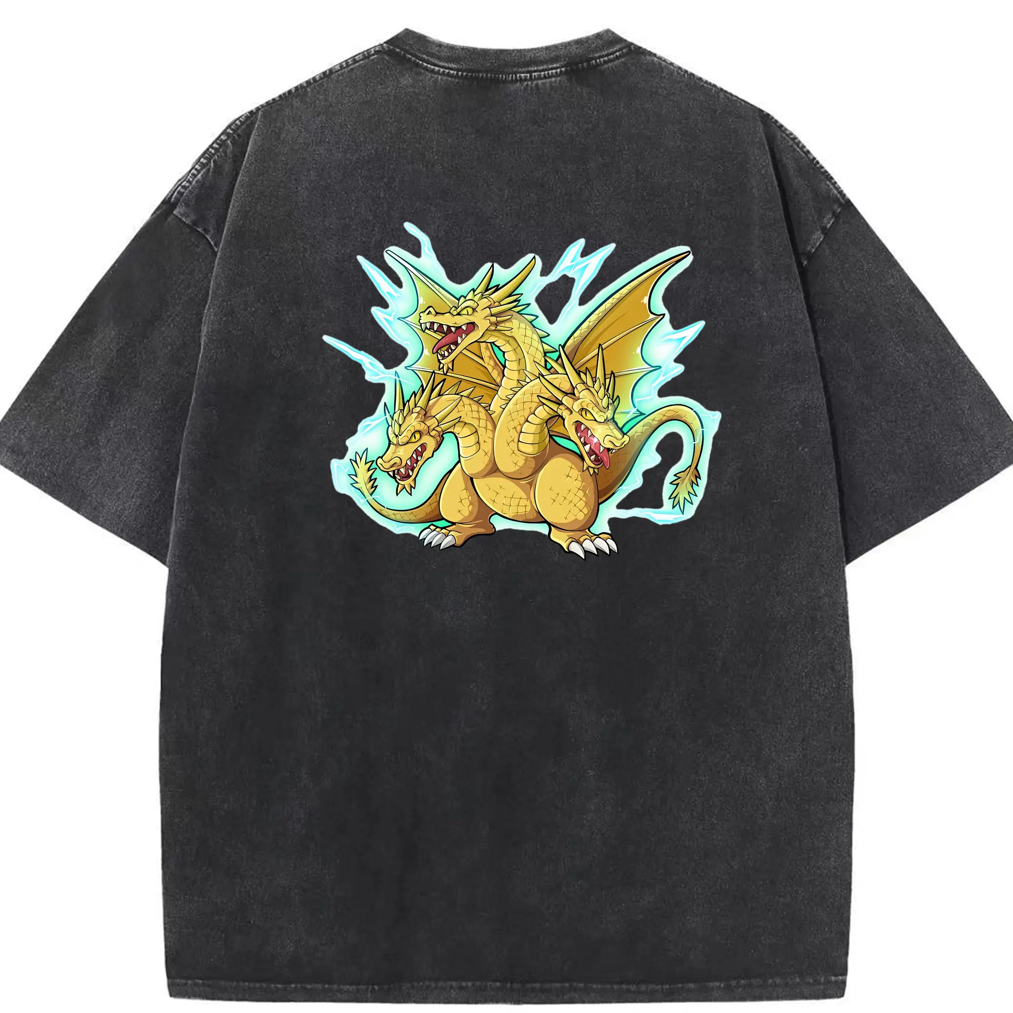 ゴジラ グッズ,キングギドラ - 綿100％ ヴィンテージ風 半袖Tシャツ ・ 背面プリント ・ 柔らか肌触り ・ 通気性 快適 ・ スポーツ カジュアル 外出用