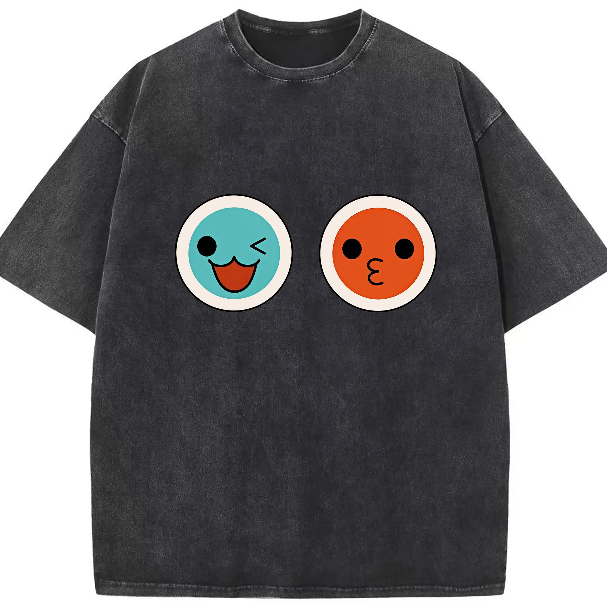 太鼓の達人 グッズ - 綿100％ ヴィンテージ風 半袖Tシャツ ・ フロントプリント ・ 柔らか肌触り ・ 通気性 快適 ・ スポーツ カジュアル 外出用