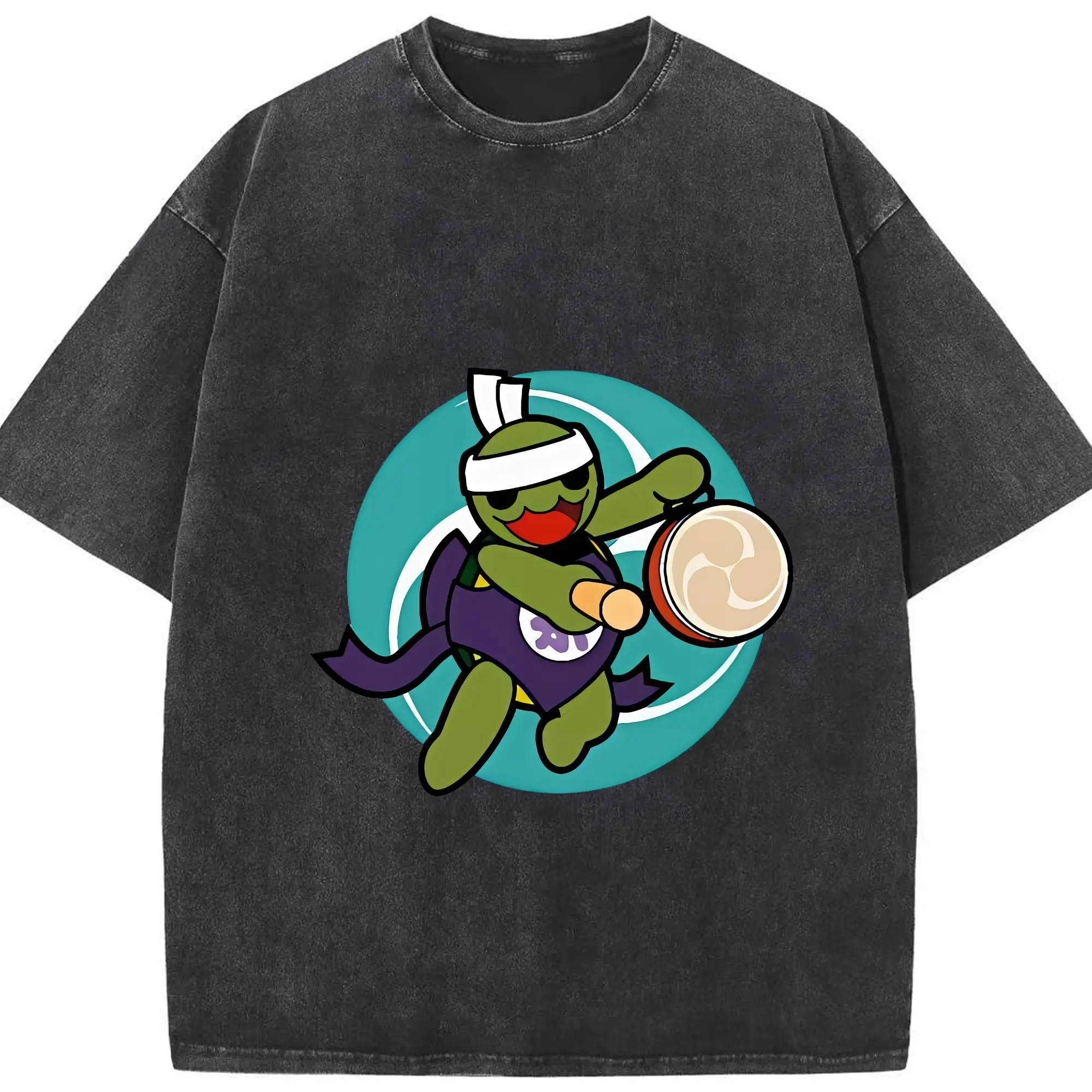 太鼓の達人 グッズ - 綿100％ ヴィンテージ風 半袖Tシャツ ・ フロントプリント ・ 柔らか肌触り ・ 通気性 快適 ・ スポーツ カジュアル 外出用