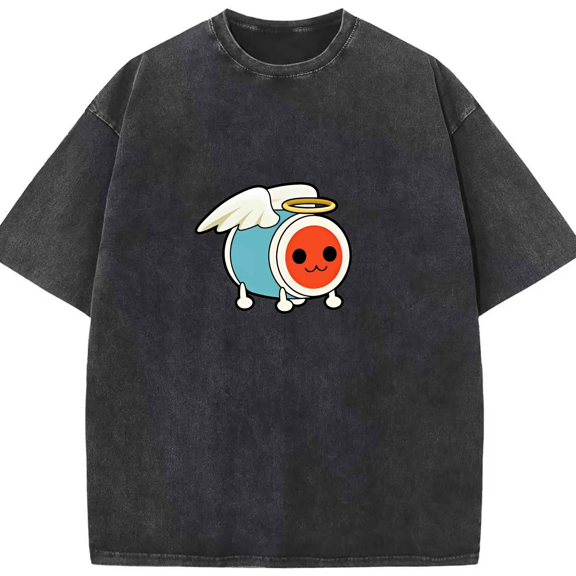 太鼓の達人 グッズ - 綿100％ ヴィンテージ風 半袖Tシャツ ・ フロントプリント ・ 柔らか肌触り ・ 通気性 快適 ・ スポーツ カジュアル 外出用