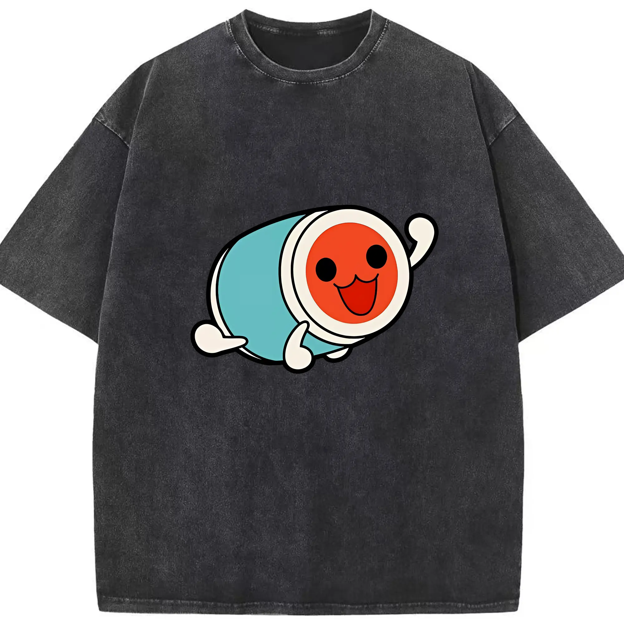 太鼓の達人 グッズ - 綿100％ ヴィンテージ風 半袖Tシャツ ・ フロントプリント ・ 柔らか肌触り ・ 通気性 快適 ・ スポーツ カジュアル 外出用