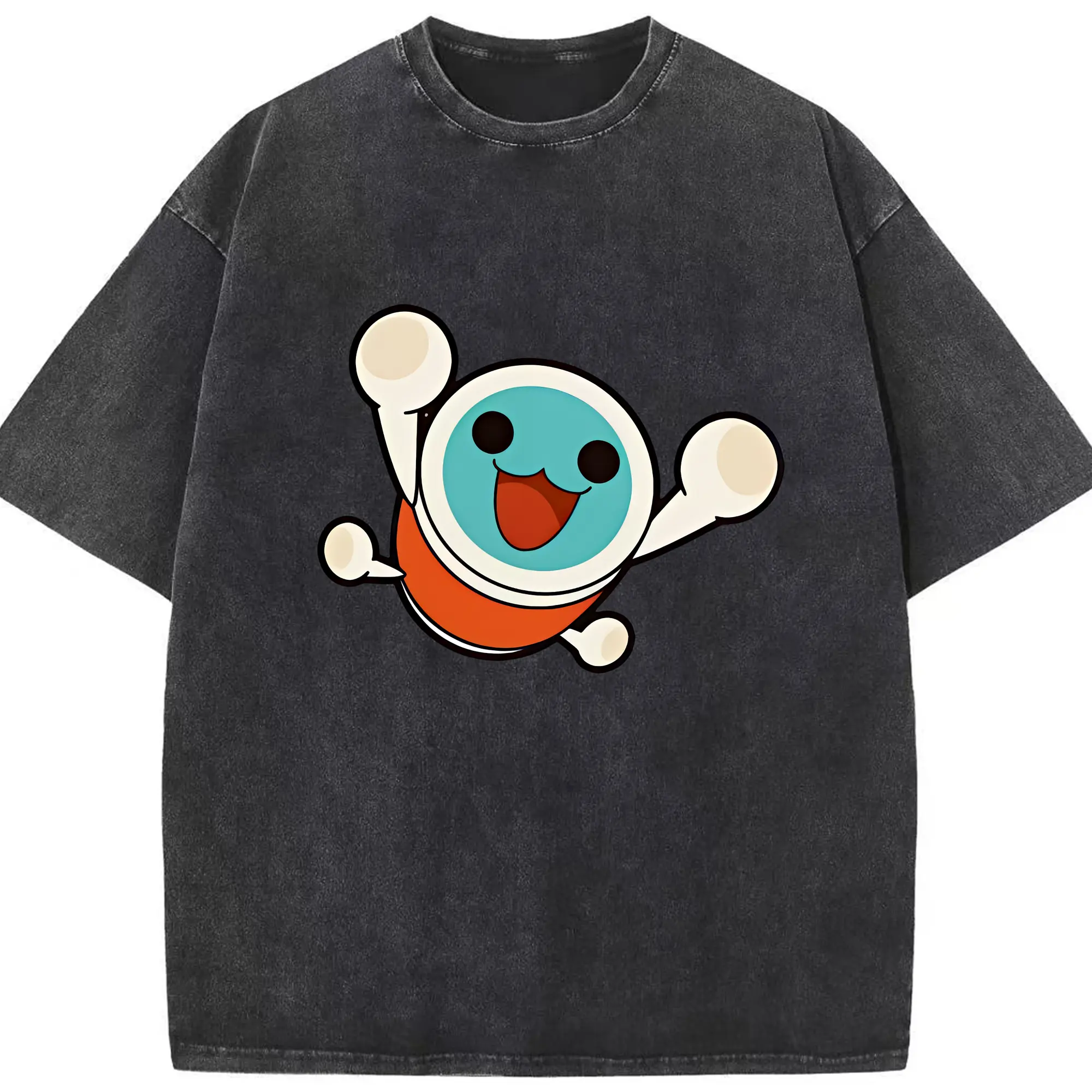 太鼓の達人 グッズ - 綿100％ ヴィンテージ風 半袖Tシャツ ・ フロントプリント ・ 柔らか肌触り ・ 通気性 快適 ・ スポーツ カジュアル 外出用