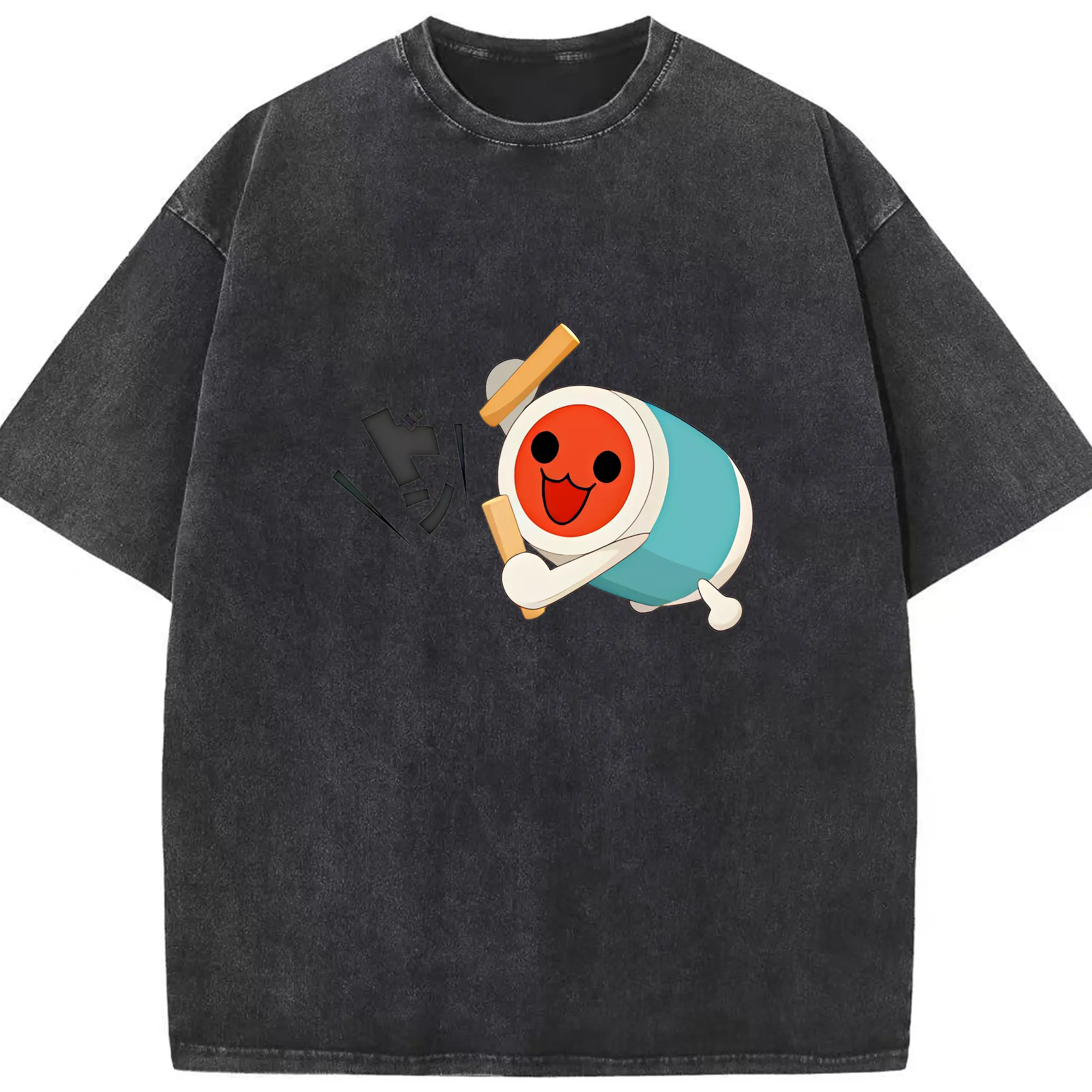 太鼓の達人 グッズ - 綿100％ ヴィンテージ風 半袖Tシャツ ・ フロントプリント ・ 柔らか肌触り ・ 通気性 快適 ・ スポーツ カジュアル 外出用