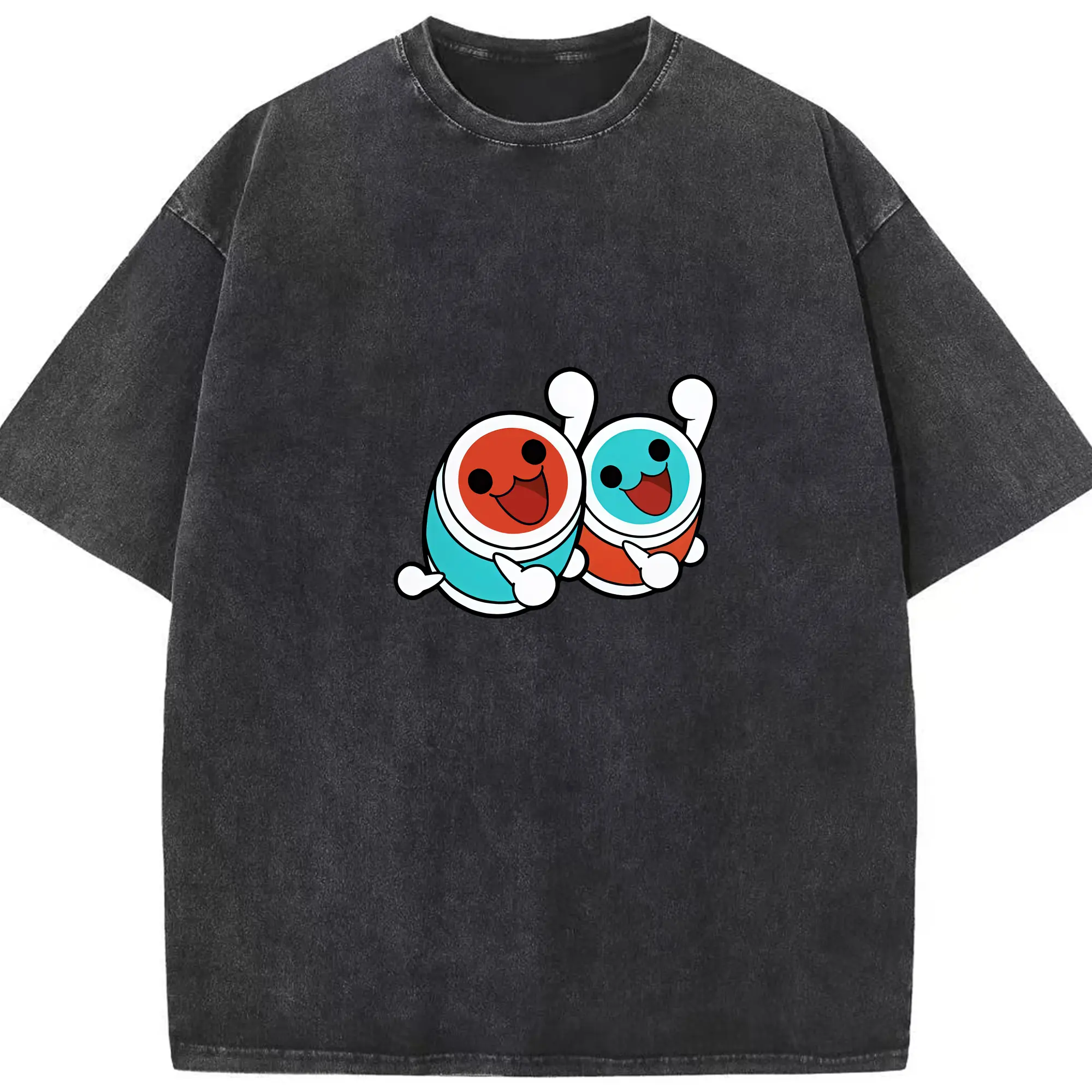 太鼓の達人 グッズ - 綿100％ ヴィンテージ風 半袖Tシャツ ・ フロントプリント ・ 柔らか肌触り ・ 通気性 快適 ・ スポーツ カジュアル 外出用