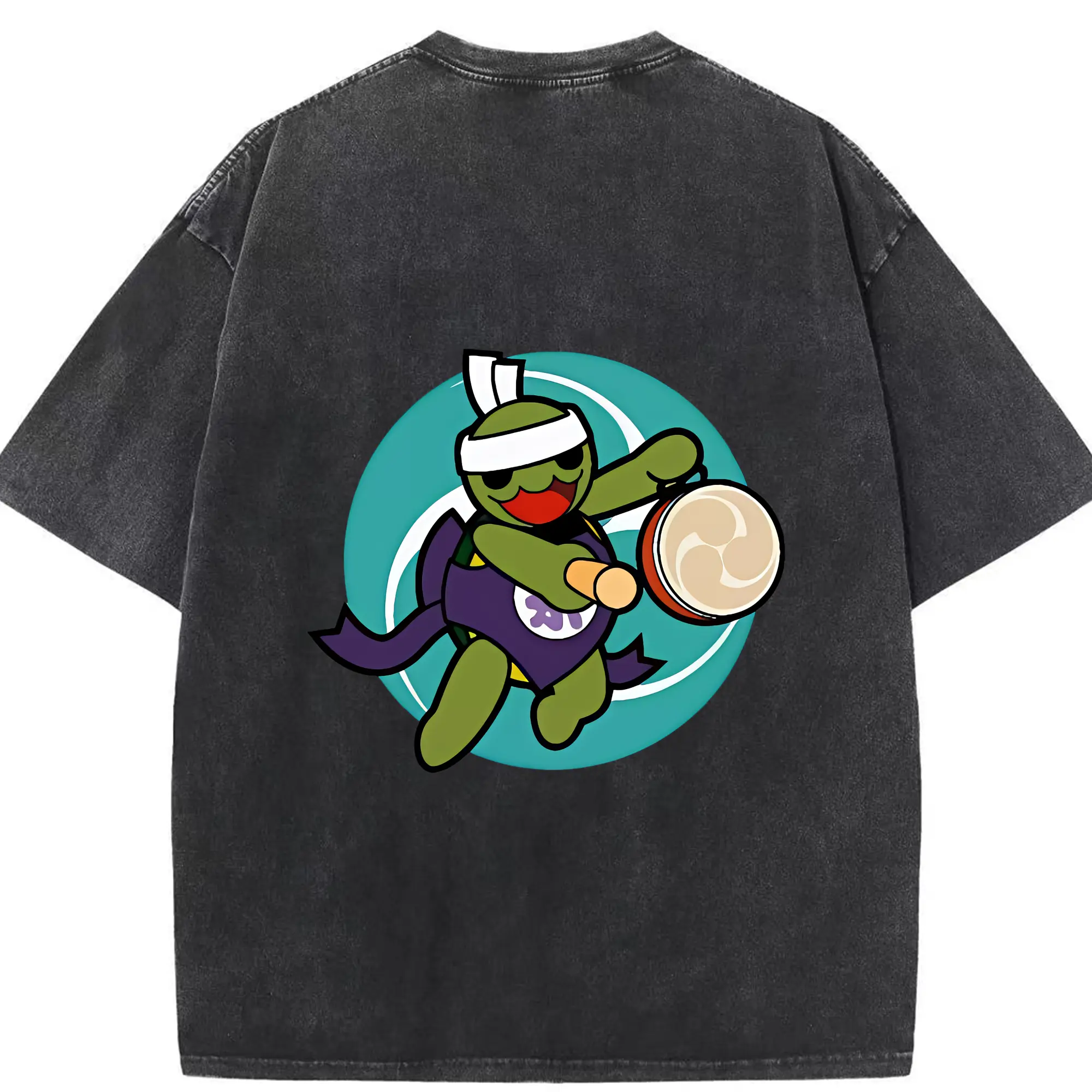 太鼓の達人 グッズ - 綿100％ ヴィンテージ風 半袖Tシャツ ・ 背面プリント ・ 柔らか肌触り ・ 通気性 快適 ・ スポーツ カジュアル 外出用