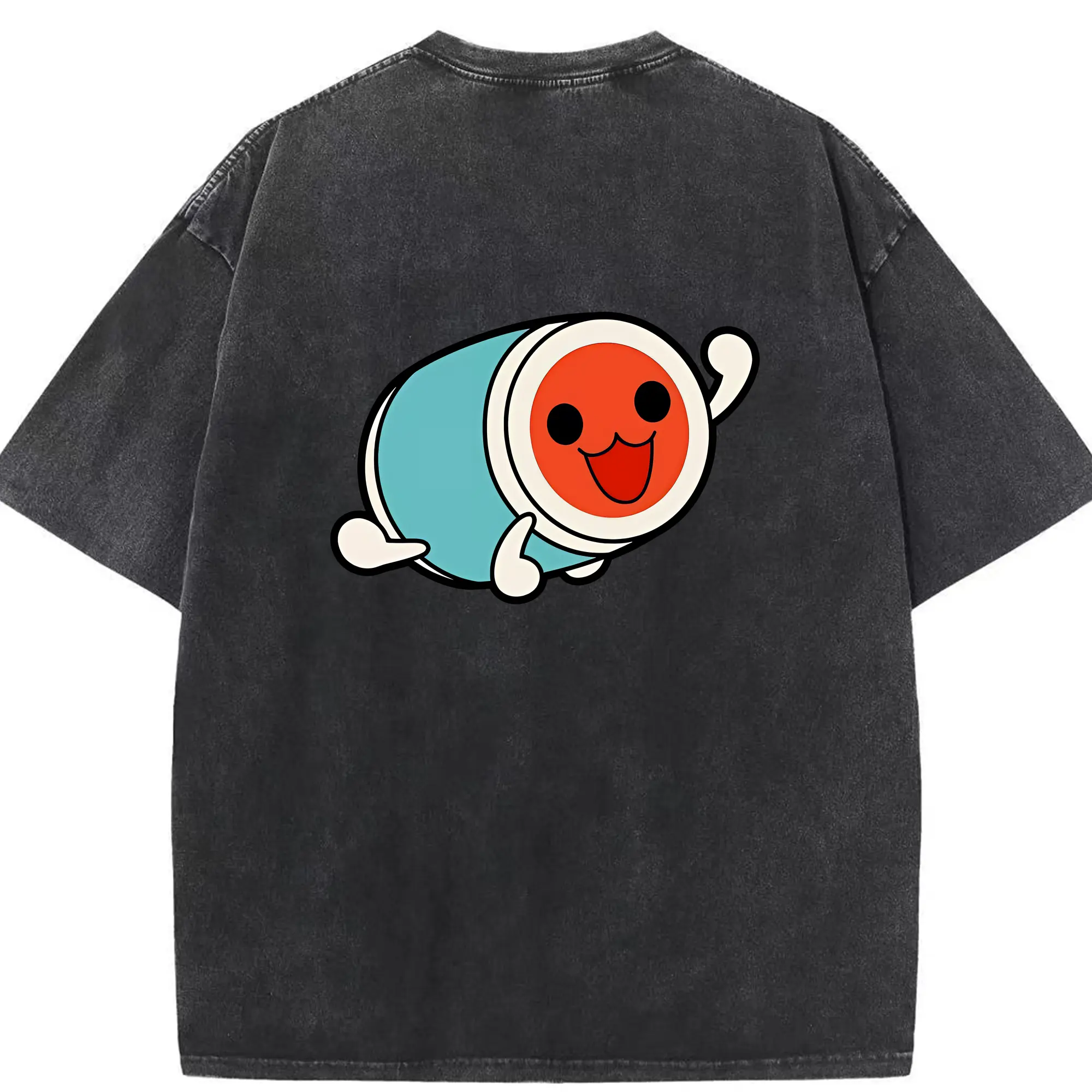 太鼓の達人 グッズ - 綿100％ ヴィンテージ風 半袖Tシャツ ・ 背面プリント ・ 柔らか肌触り ・ 通気性 快適 ・ スポーツ カジュアル 外出用