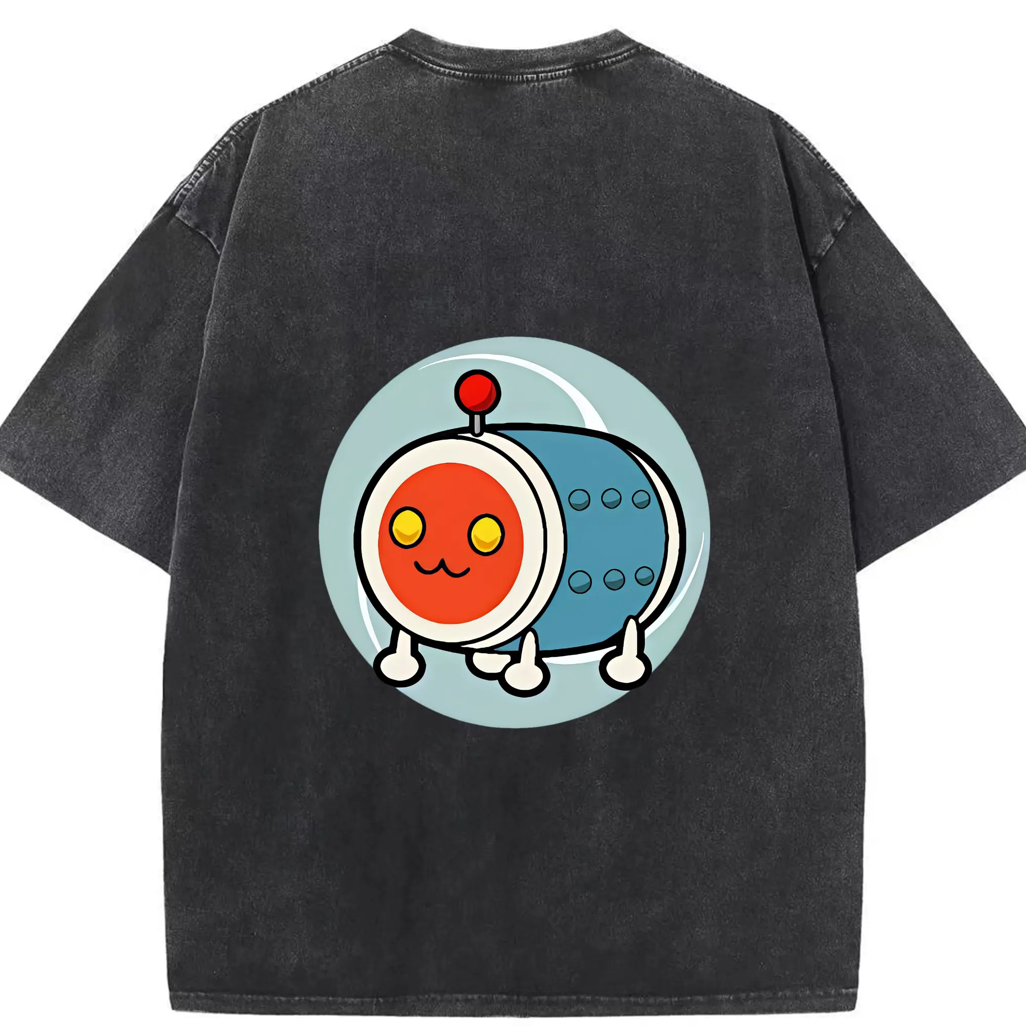 太鼓の達人 グッズ - 綿100％ ヴィンテージ風 半袖Tシャツ ・ 背面プリント ・ 柔らか肌触り ・ 通気性 快適 ・ スポーツ カジュアル 外出用