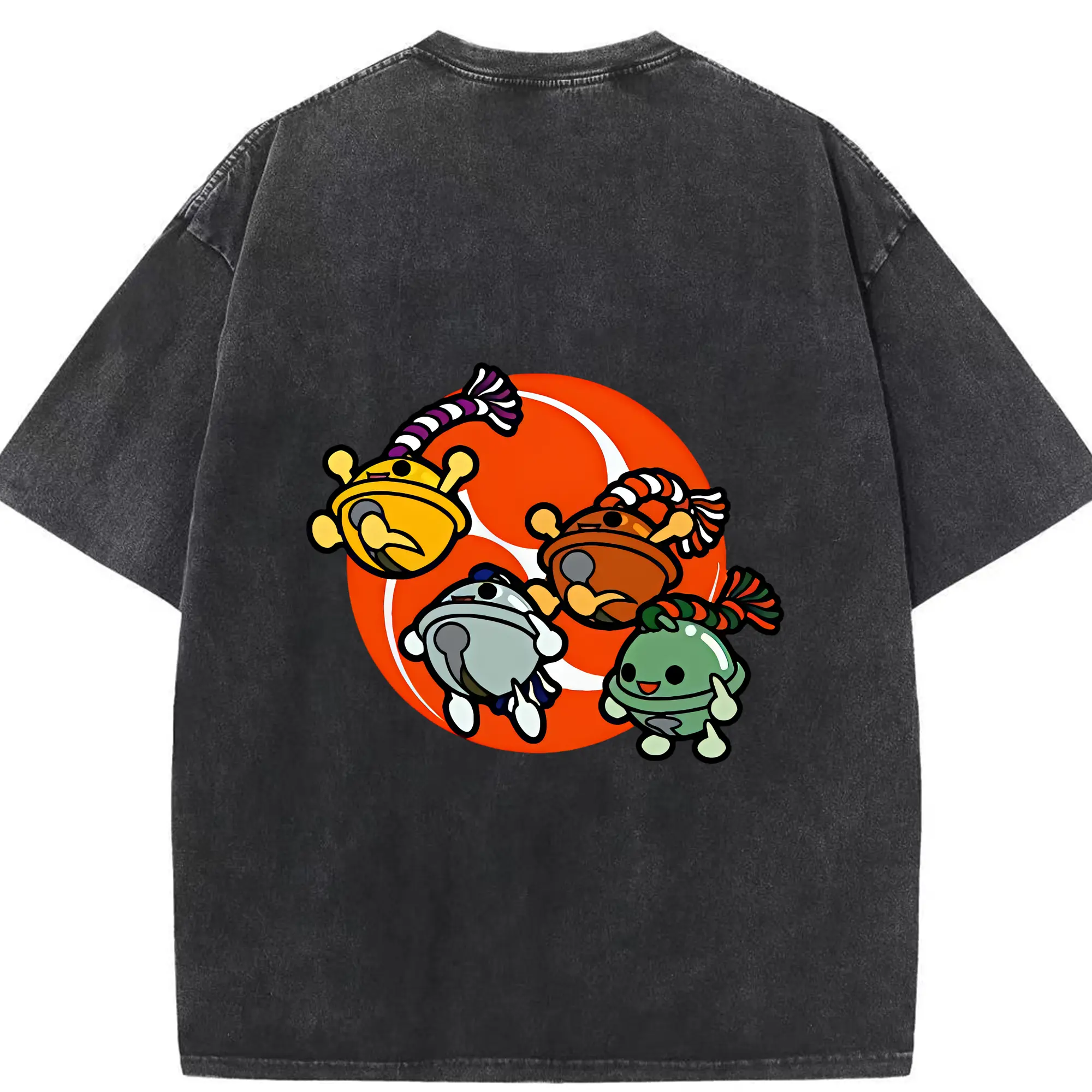 太鼓の達人 グッズ - 綿100％ ヴィンテージ風 半袖Tシャツ ・ 背面プリント ・ 柔らか肌触り ・ 通気性 快適 ・ スポーツ カジュアル 外出用