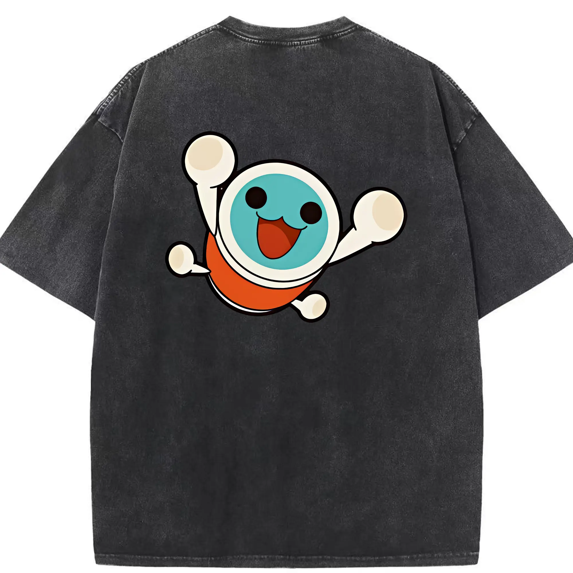 太鼓の達人 グッズ - 綿100％ ヴィンテージ風 半袖Tシャツ ・ 背面プリント ・ 柔らか肌触り ・ 通気性 快適 ・ スポーツ カジュアル 外出用