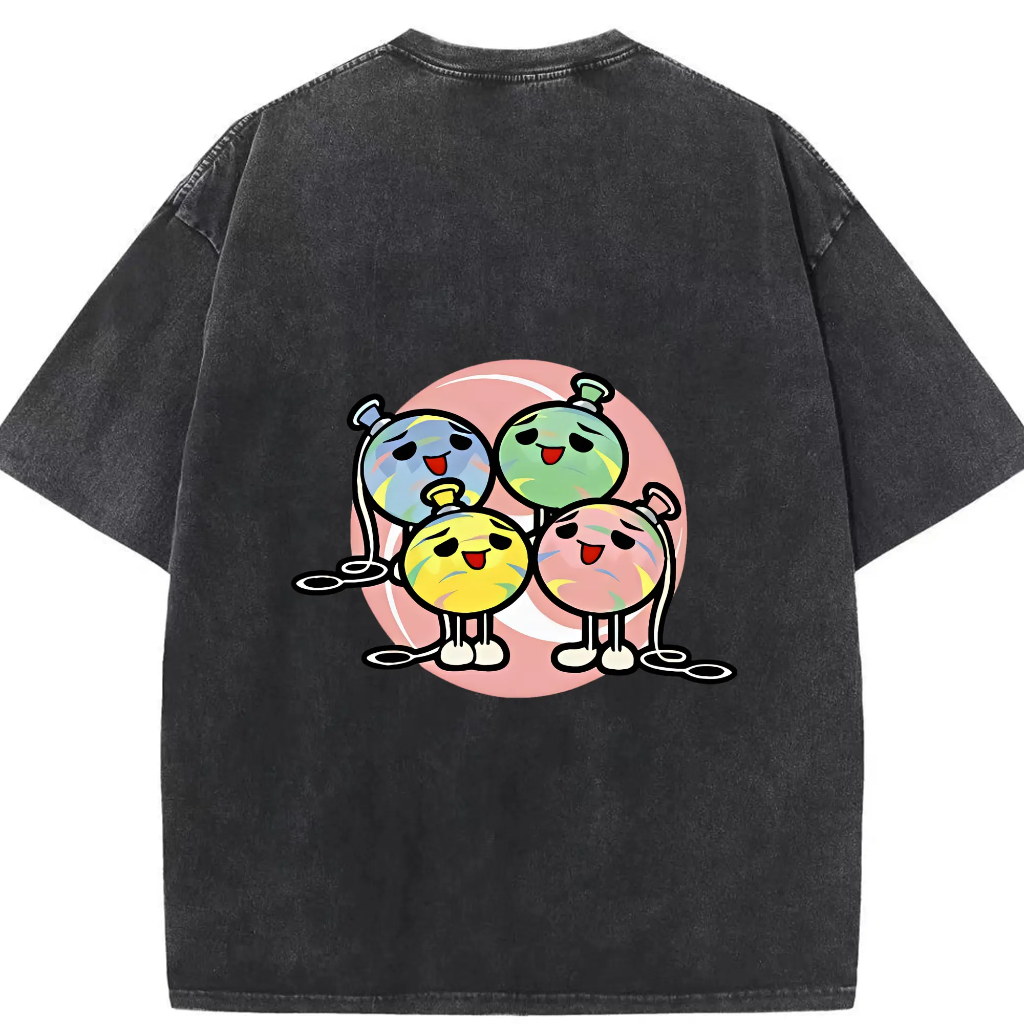 太鼓の達人 グッズ - 綿100％ ヴィンテージ風 半袖Tシャツ ・ 背面プリント ・ 柔らか肌触り ・ 通気性 快適 ・ スポーツ カジュアル 外出用