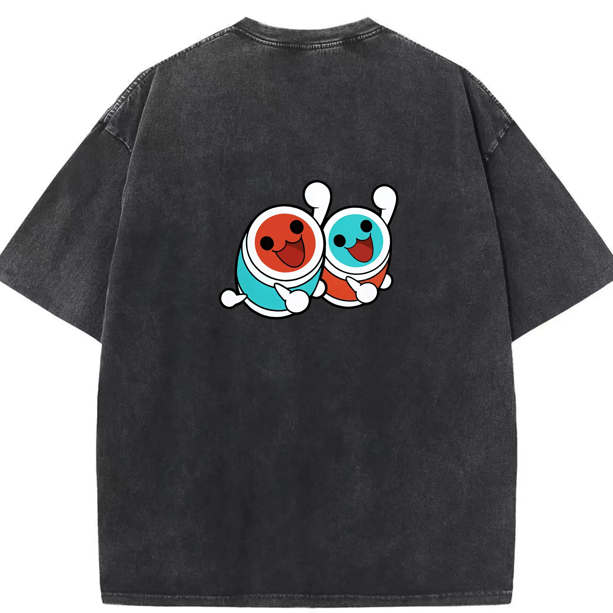 太鼓の達人 グッズ - 綿100％ ヴィンテージ風 半袖Tシャツ ・ 背面プリント ・ 柔らか肌触り ・ 通気性 快適 ・ スポーツ カジュアル 外出用