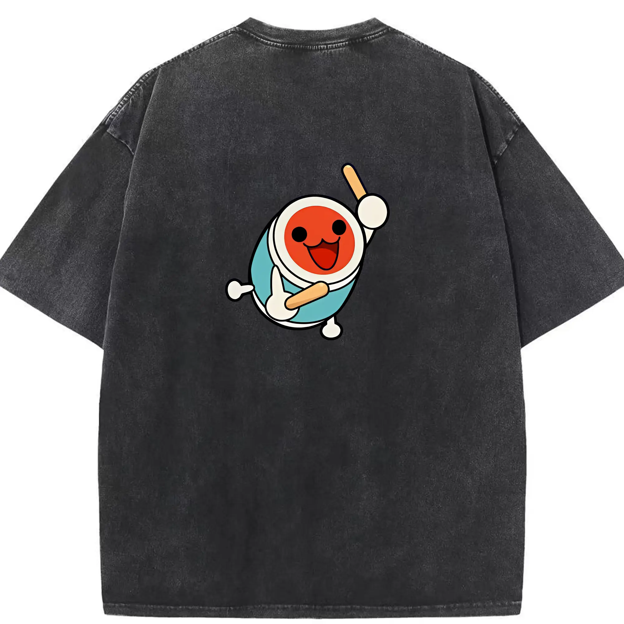 太鼓の達人 グッズ - 綿100％ ヴィンテージ風 半袖Tシャツ ・ 背面プリント ・ 柔らか肌触り ・ 通気性 快適 ・ スポーツ カジュアル 外出用