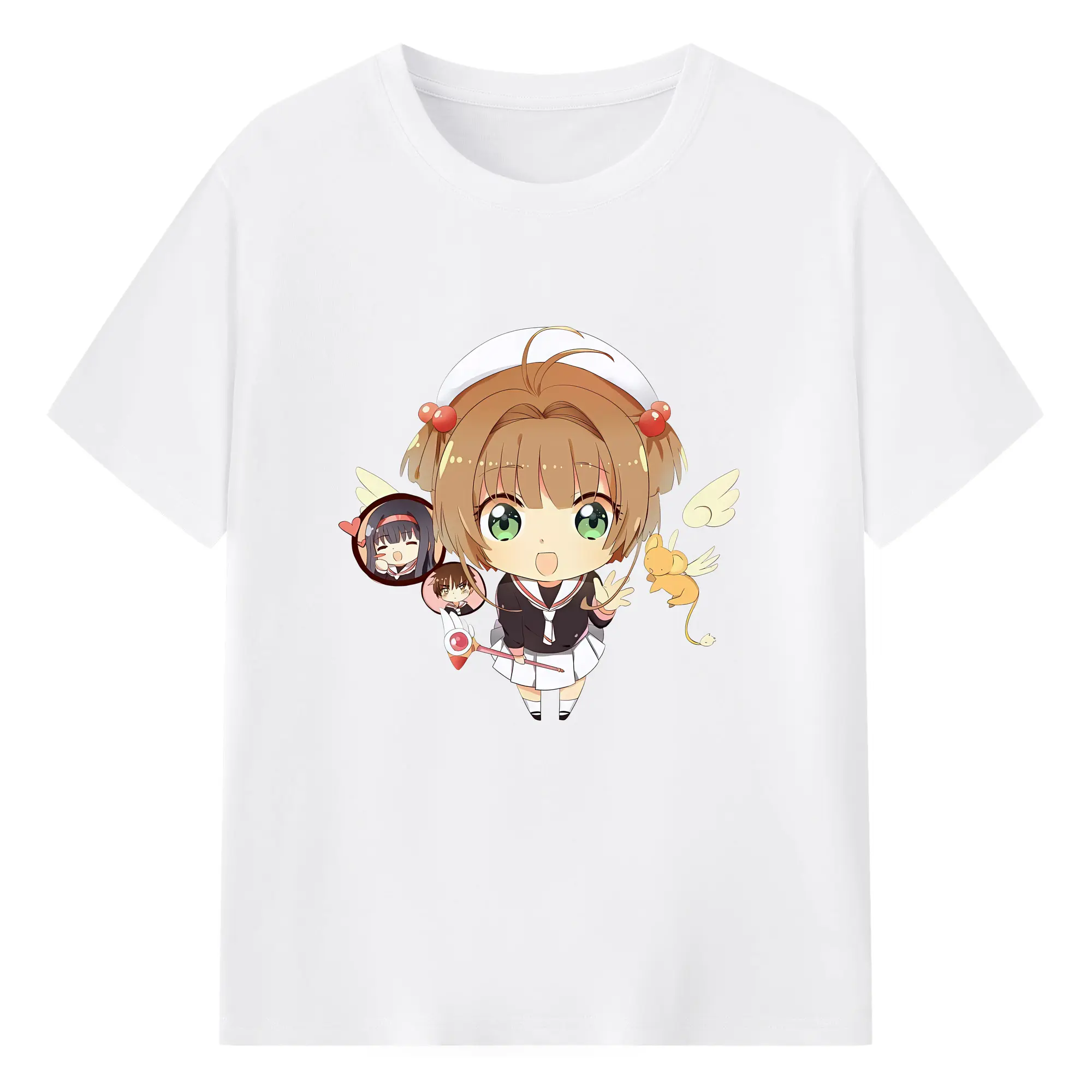 カードキャプターさくら グッズ,木之本桜 - 綿100％ 半袖Tシャツ ・ フロントプリント ・ 快適 通気性 ・ 日常使い 散歩 スポーツ用