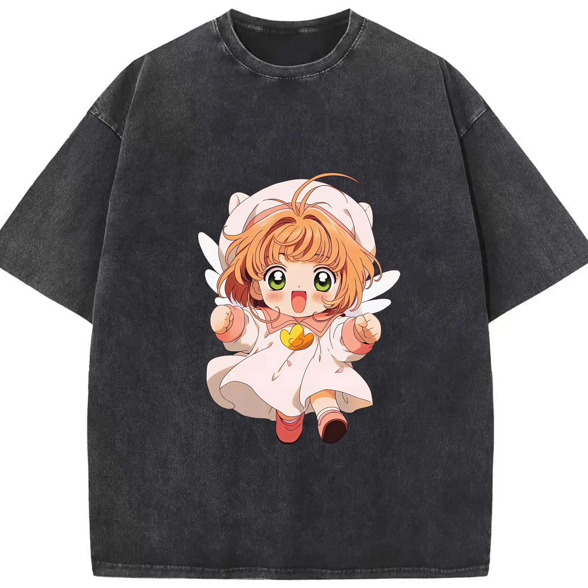 カードキャプターさくら グッズ,木之本桜 - 綿100％ ヴィンテージ風 半袖Tシャツ ・ フロントプリント ・ 柔らか肌触り ・ 通気性 快適 ・ スポーツ カジュアル 外出用