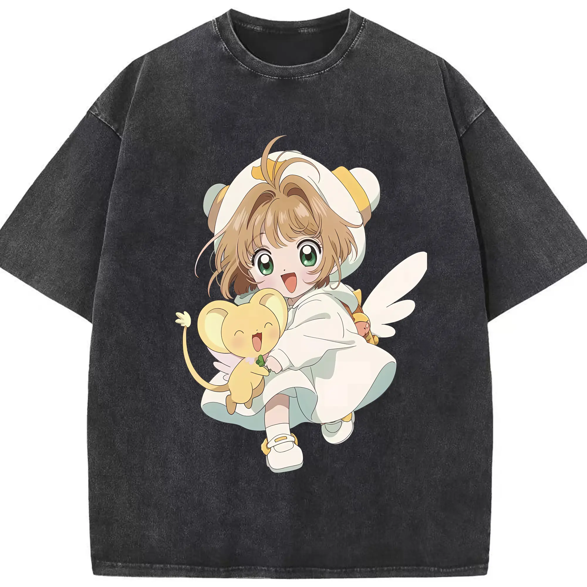 カードキャプターさくら グッズ,木之本桜 - 綿100％ ヴィンテージ風 半袖Tシャツ ・ フロントプリント ・ 柔らか肌触り ・ 通気性 快適 ・ スポーツ カジュアル 外出用