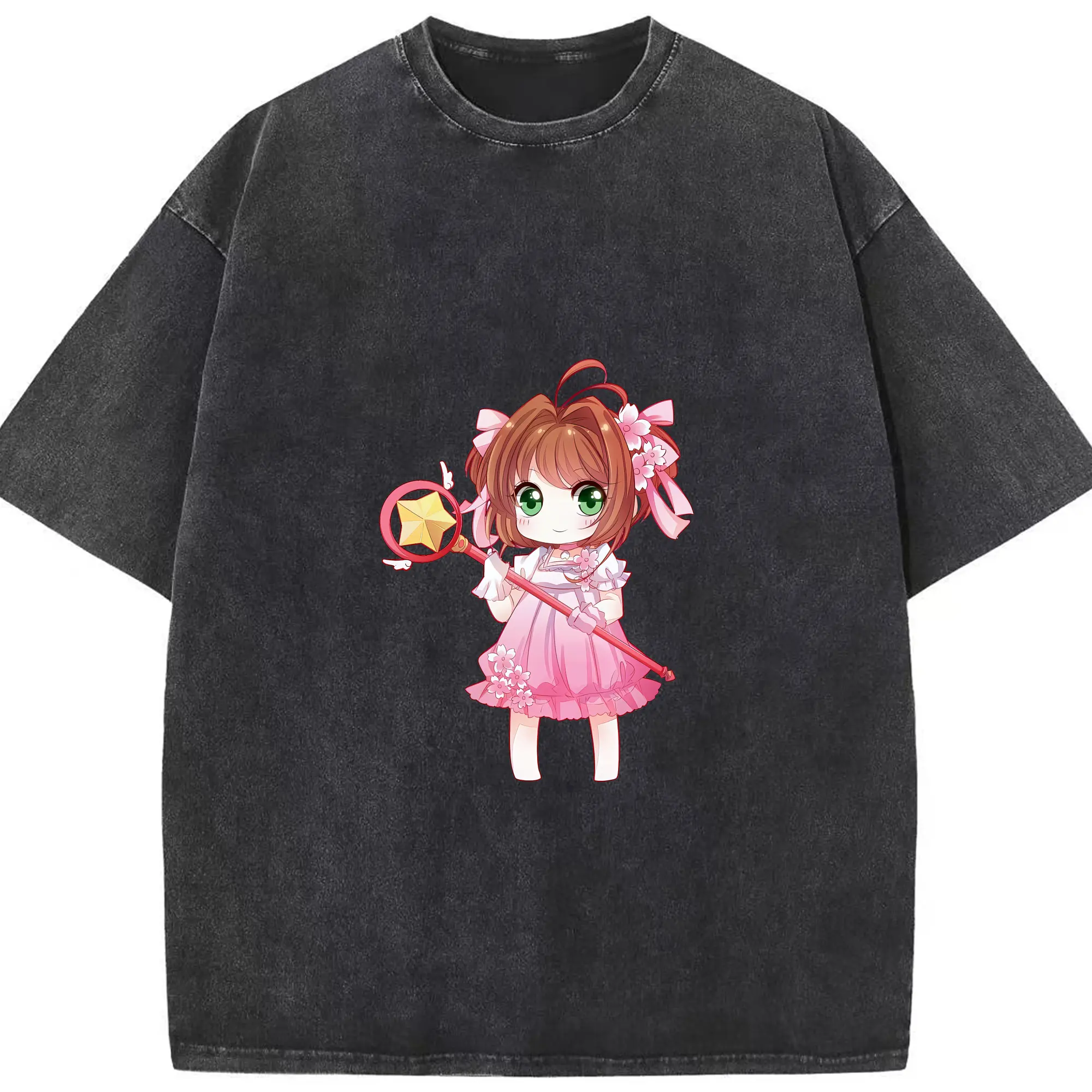 カードキャプターさくら グッズ,木之本桜 - 綿100％ ヴィンテージ風 半袖Tシャツ ・ フロントプリント ・ 柔らか肌触り ・ 通気性 快適 ・ スポーツ カジュアル 外出用