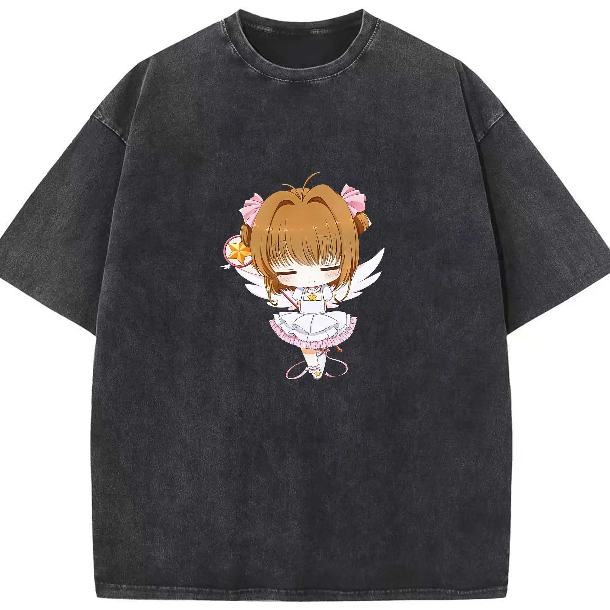 カードキャプターさくら グッズ,木之本桜 - 綿100％ ヴィンテージ風 半袖Tシャツ ・ フロントプリント ・ 柔らか肌触り ・ 通気性 快適 ・ スポーツ カジュアル 外出用