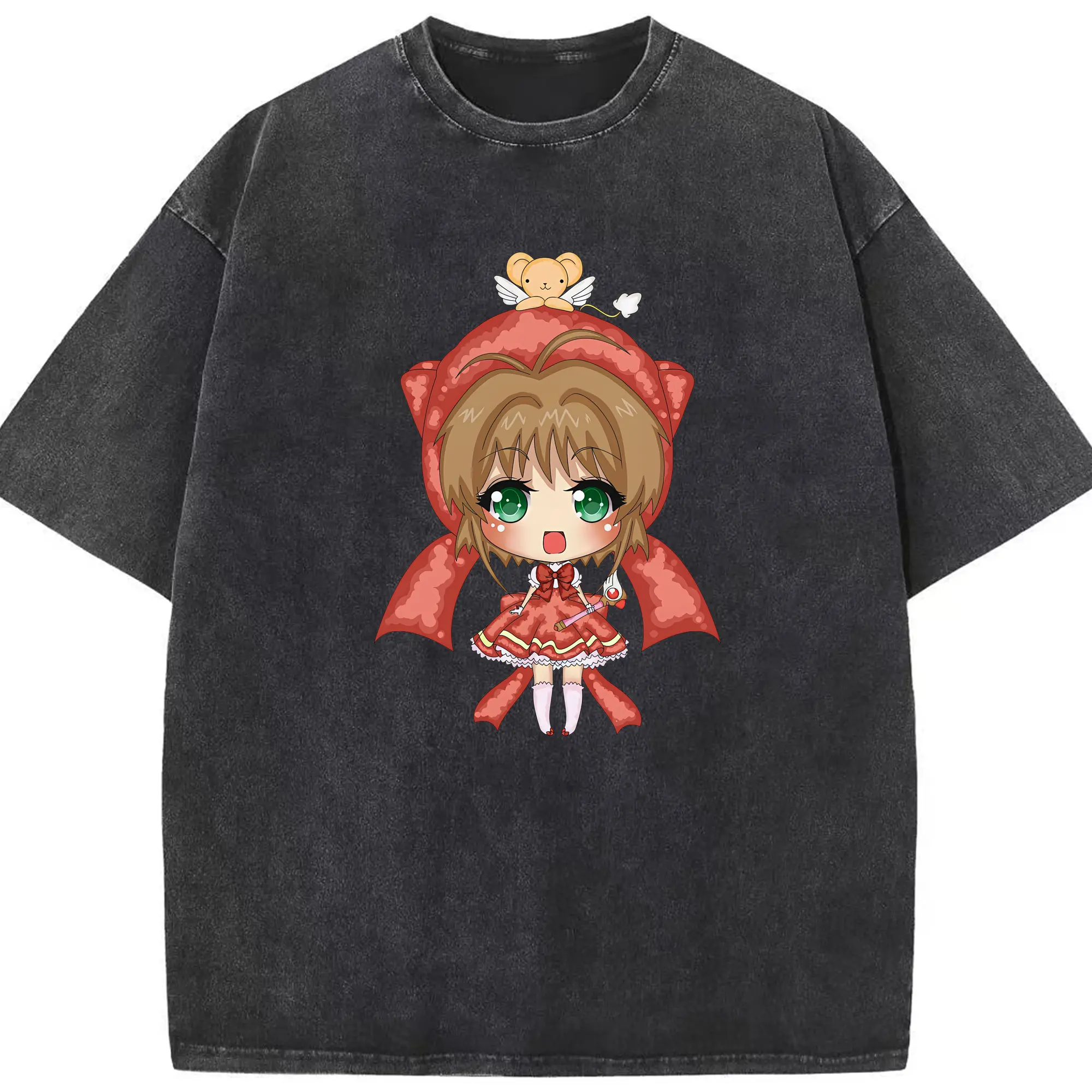 カードキャプターさくら グッズ,木之本桜 - 綿100％ ヴィンテージ風 半袖Tシャツ ・ フロントプリント ・ 柔らか肌触り ・ 通気性 快適 ・ スポーツ カジュアル 外出用