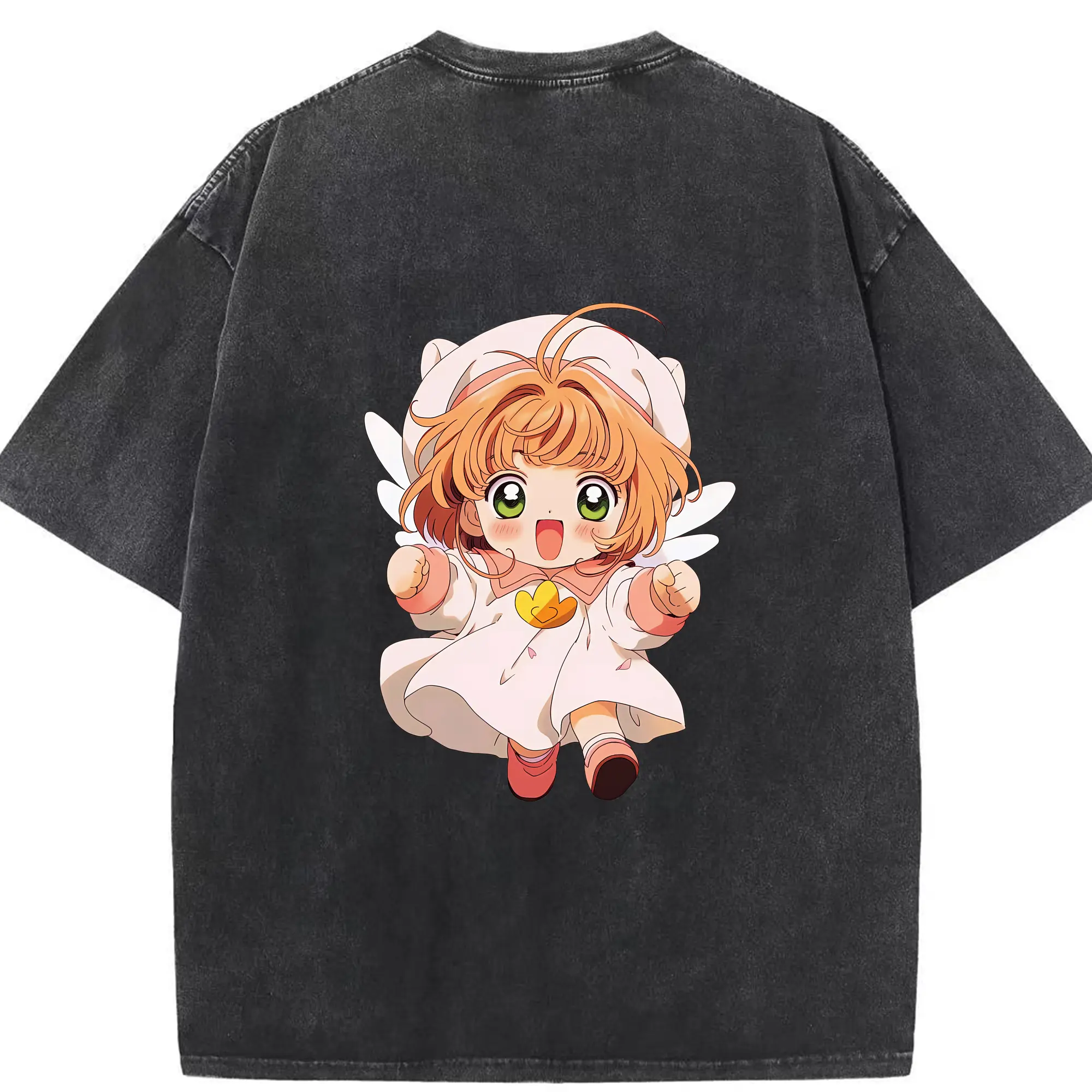 カードキャプターさくら グッズ,木之本桜 - 綿100％ ヴィンテージ風 半袖Tシャツ ・ 背面プリント ・ 柔らか肌触り ・ 通気性 快適 ・ スポーツ カジュアル 外出用