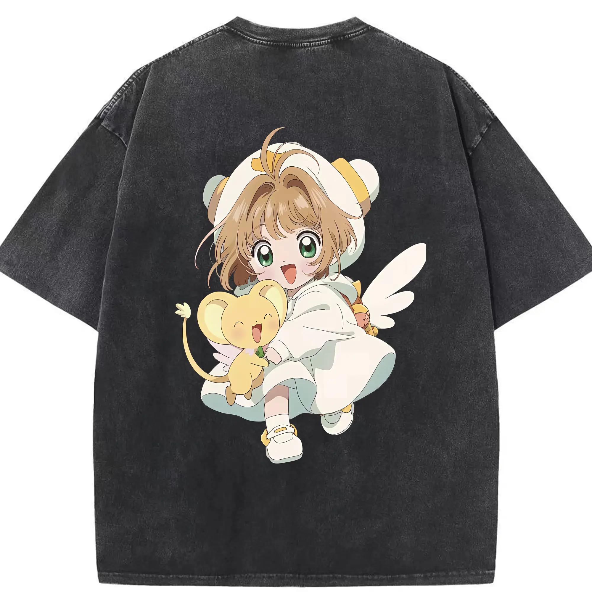 カードキャプターさくら グッズ,木之本桜 - 綿100％ ヴィンテージ風 半袖Tシャツ ・ 背面プリント ・ 柔らか肌触り ・ 通気性 快適 ・ スポーツ カジュアル 外出用