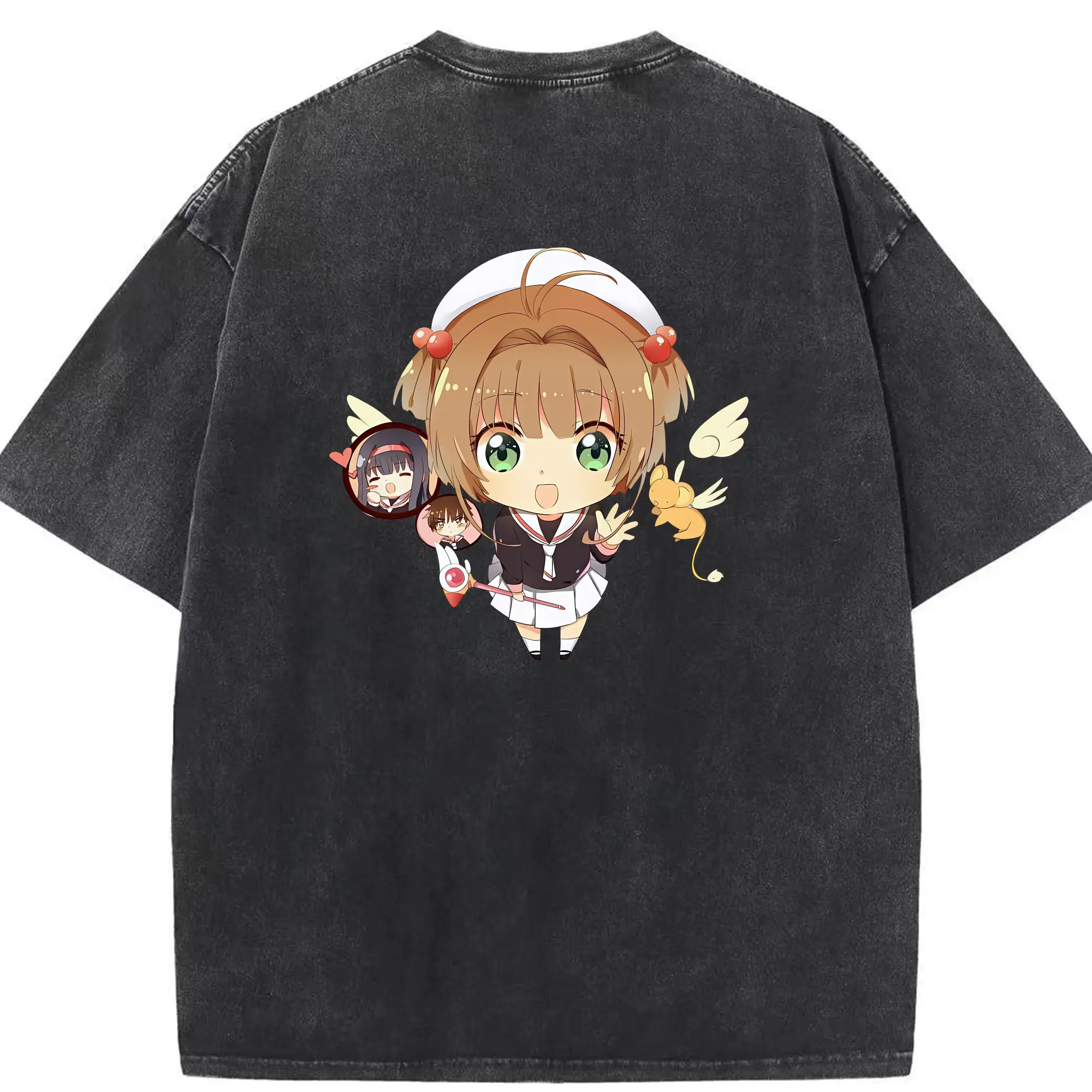 カードキャプターさくら グッズ,木之本桜 - 綿100％ ヴィンテージ風 半袖Tシャツ ・ 背面プリント ・ 柔らか肌触り ・ 通気性 快適 ・ スポーツ カジュアル 外出用