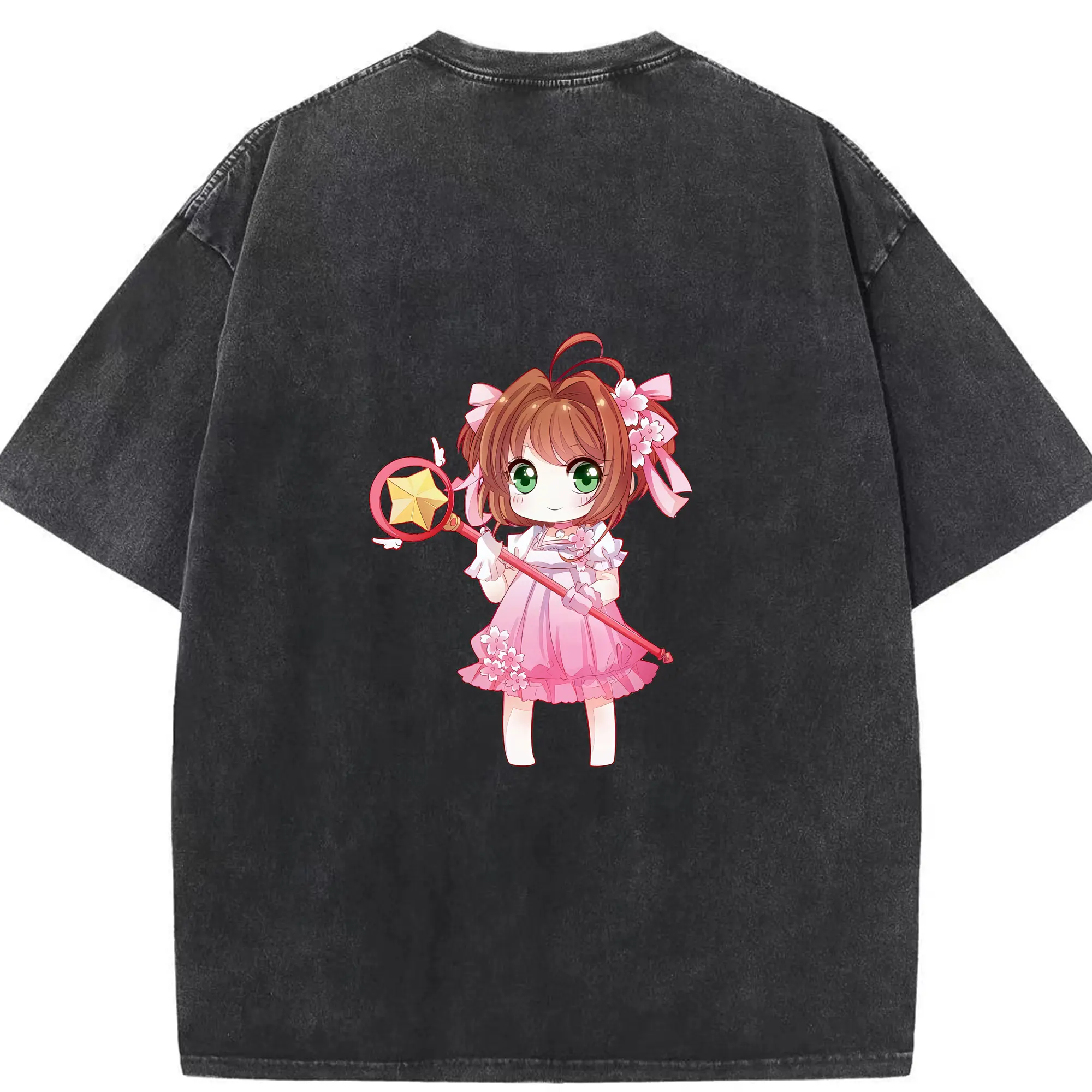 カードキャプターさくら グッズ,木之本桜 - 綿100％ ヴィンテージ風 半袖Tシャツ ・ 背面プリント ・ 柔らか肌触り ・ 通気性 快適 ・ スポーツ カジュアル 外出用