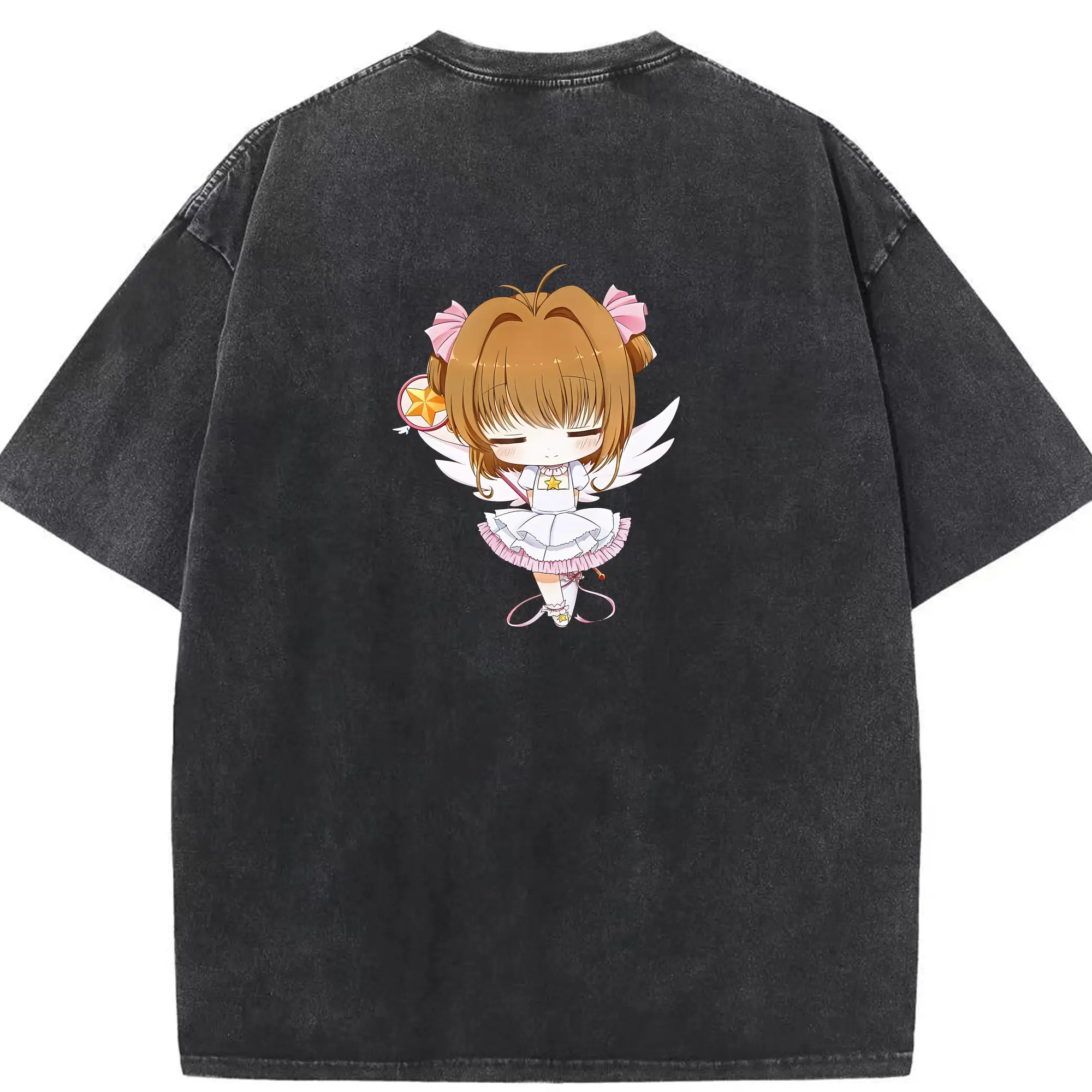 カードキャプターさくら グッズ,木之本桜 - 綿100％ ヴィンテージ風 半袖Tシャツ ・ 背面プリント ・ 柔らか肌触り ・ 通気性 快適 ・ スポーツ カジュアル 外出用