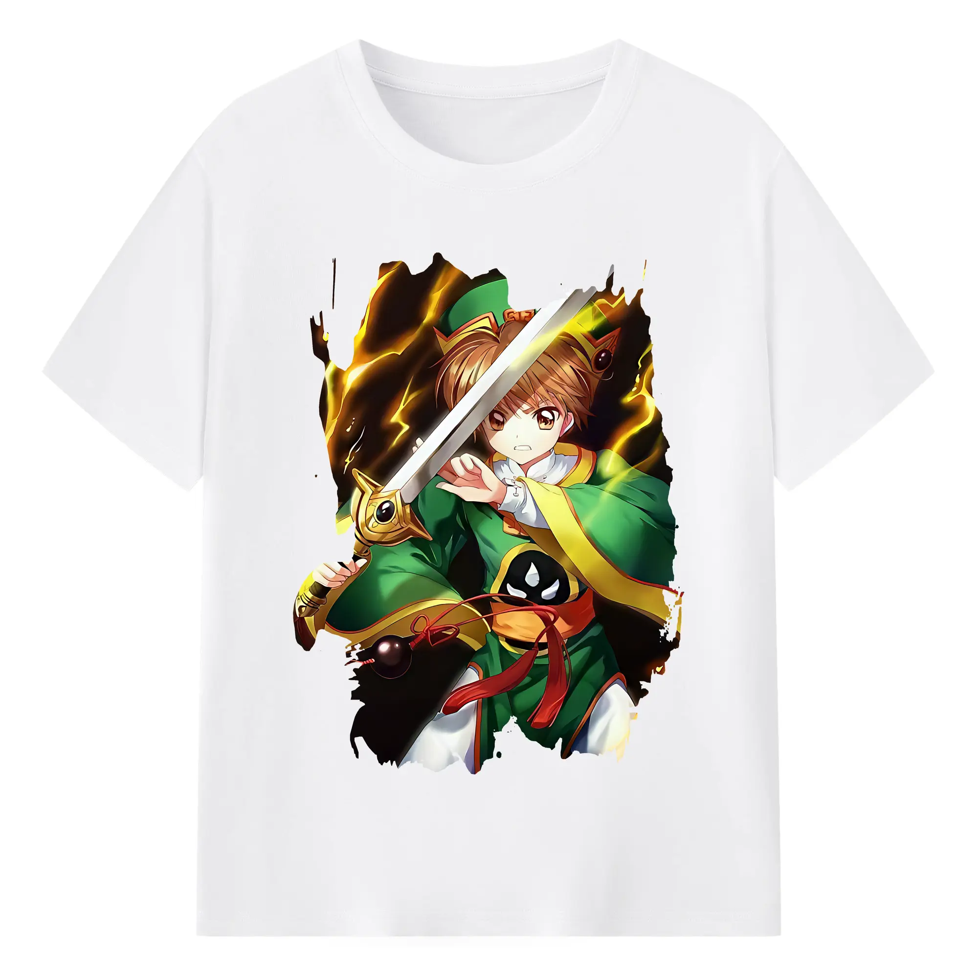 カードキャプターさくら グッズ,李小狼 - 綿100％ 半袖Tシャツ ・ フロントプリント ・ 快適 通気性 ・ 日常使い 散歩 スポーツ用