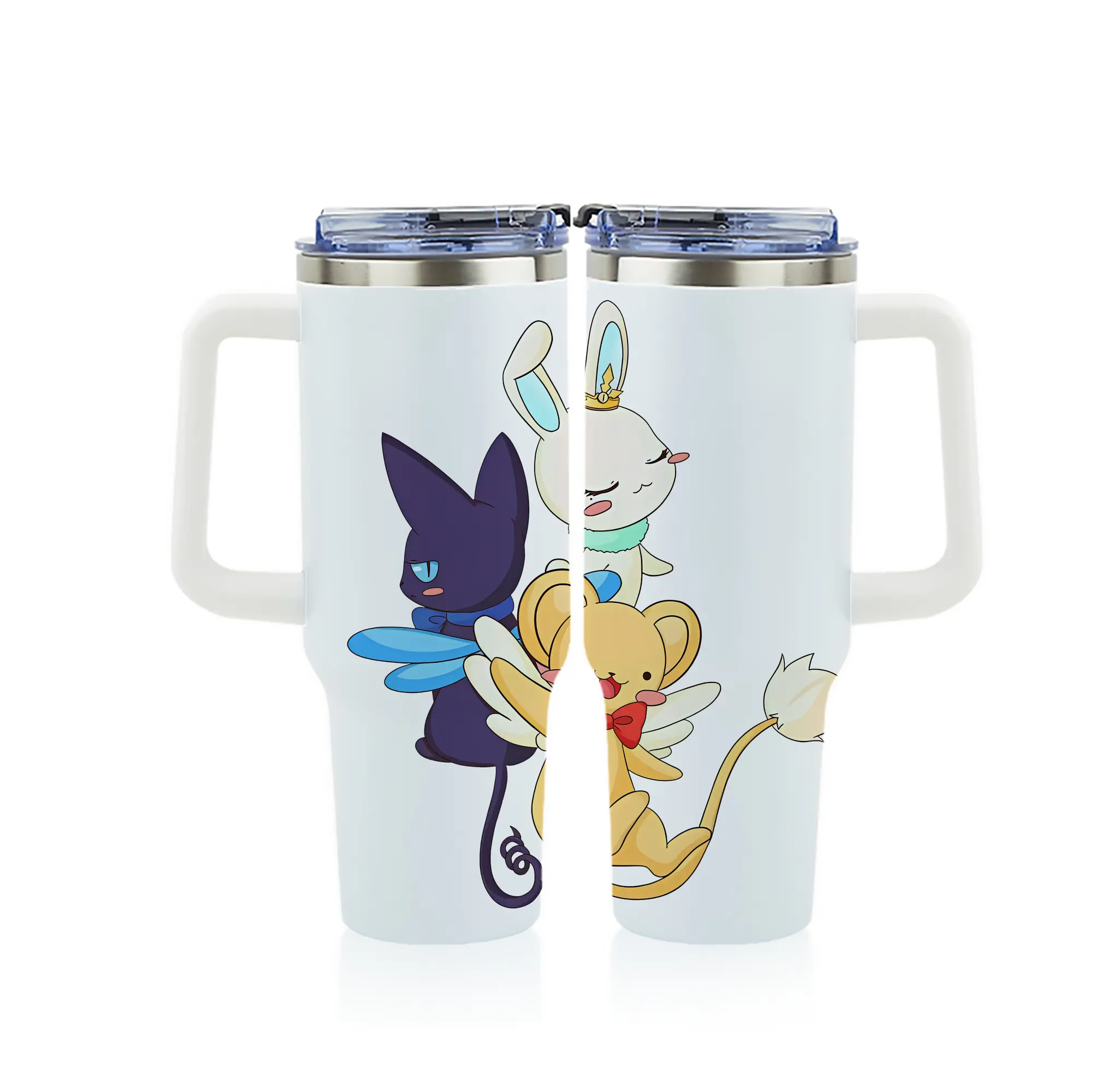 カードキャプターさくら グッズ,モモ - 1200mL フルプリント車用タンブラー ・ 304ステンレス 内側 ・ 201ステンレス 外側 ・ 保温 保冷 ・ 通勤 ドライブ アウトドア用