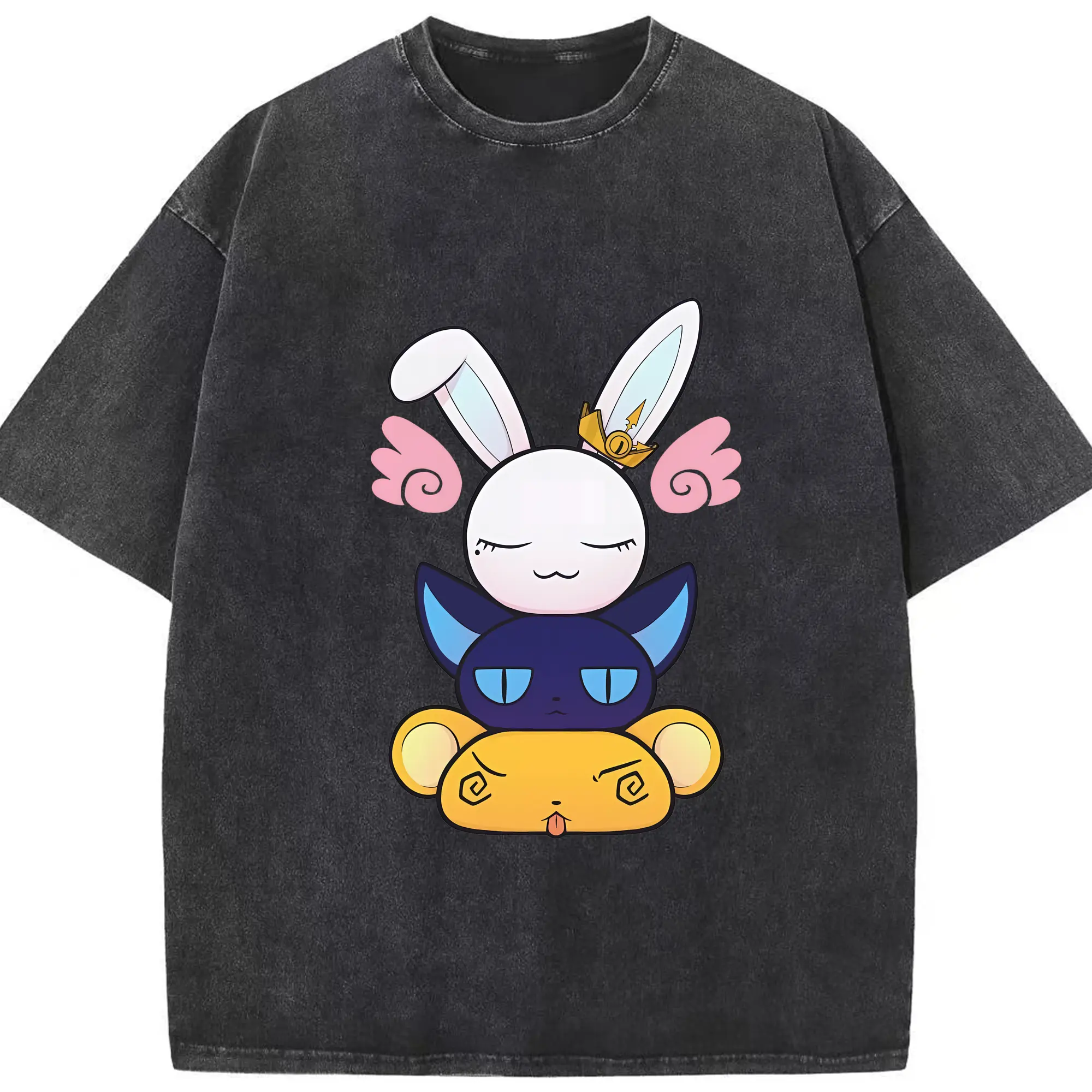 カードキャプターさくら グッズ,モモ - 綿100％ ヴィンテージ風 半袖Tシャツ ・ フロントプリント ・ 柔らか肌触り ・ 通気性 快適 ・ スポーツ カジュアル 外出用