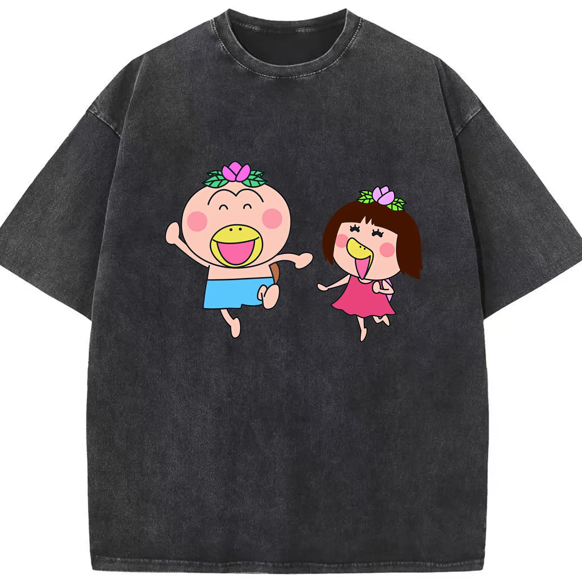 はなかっぱ グッズ,ももかっぱちゃん - 綿100％ ヴィンテージ風 半袖Tシャツ ・ フロントプリント ・ 柔らか肌触り ・ 通気性 快適 ・ スポーツ カジュアル 外出用