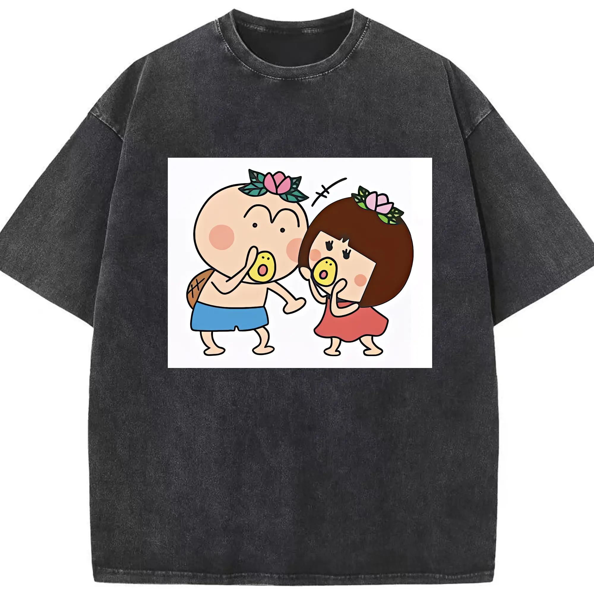はなかっぱ グッズ,ももかっぱちゃん - 綿100％ ヴィンテージ風 半袖Tシャツ ・ フロントプリント ・ 柔らか肌触り ・ 通気性 快適 ・ スポーツ カジュアル 外出用