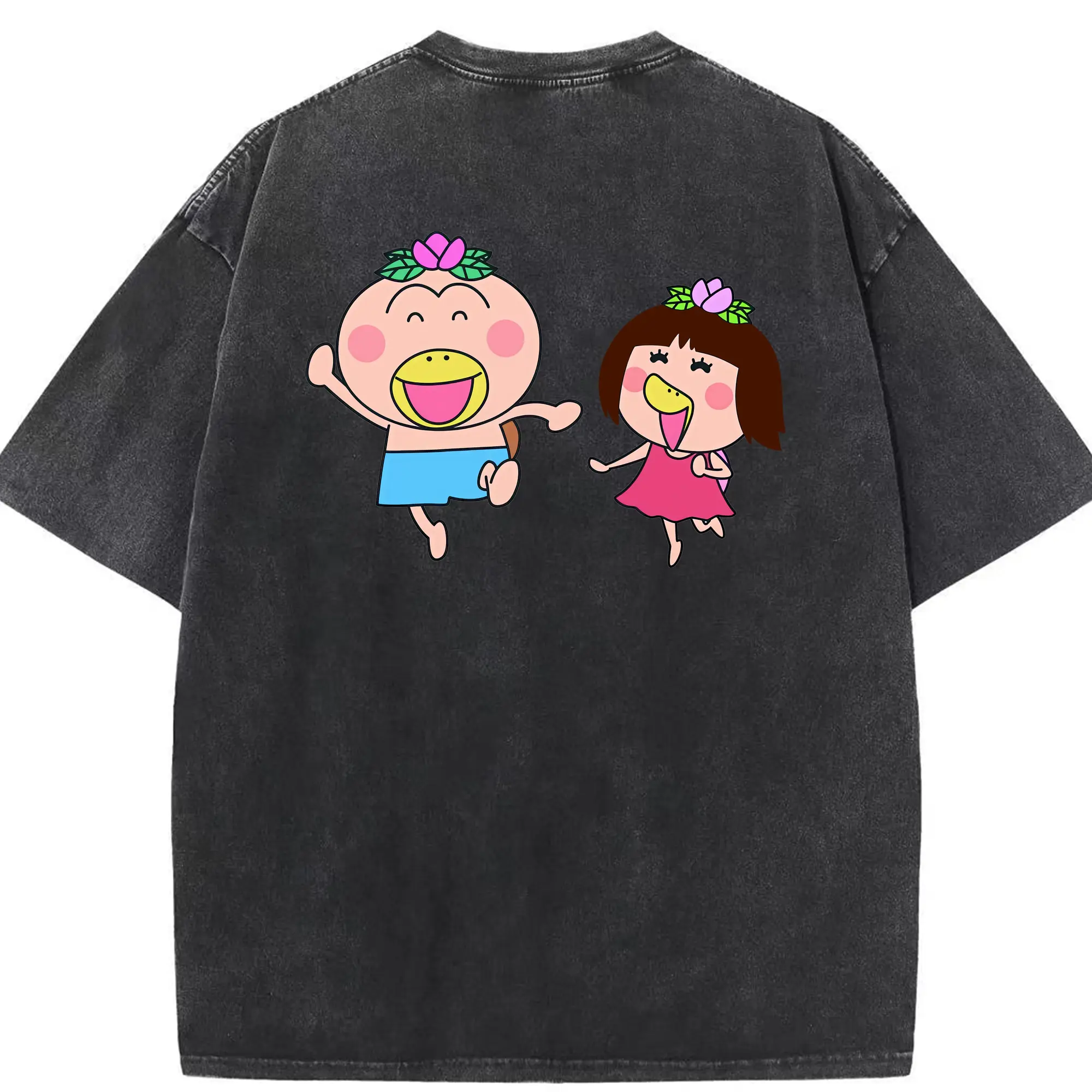 はなかっぱ グッズ,ももかっぱちゃん - 綿100％ ヴィンテージ風 半袖Tシャツ ・ 背面プリント ・ 柔らか肌触り ・ 通気性 快適 ・ スポーツ カジュアル 外出用