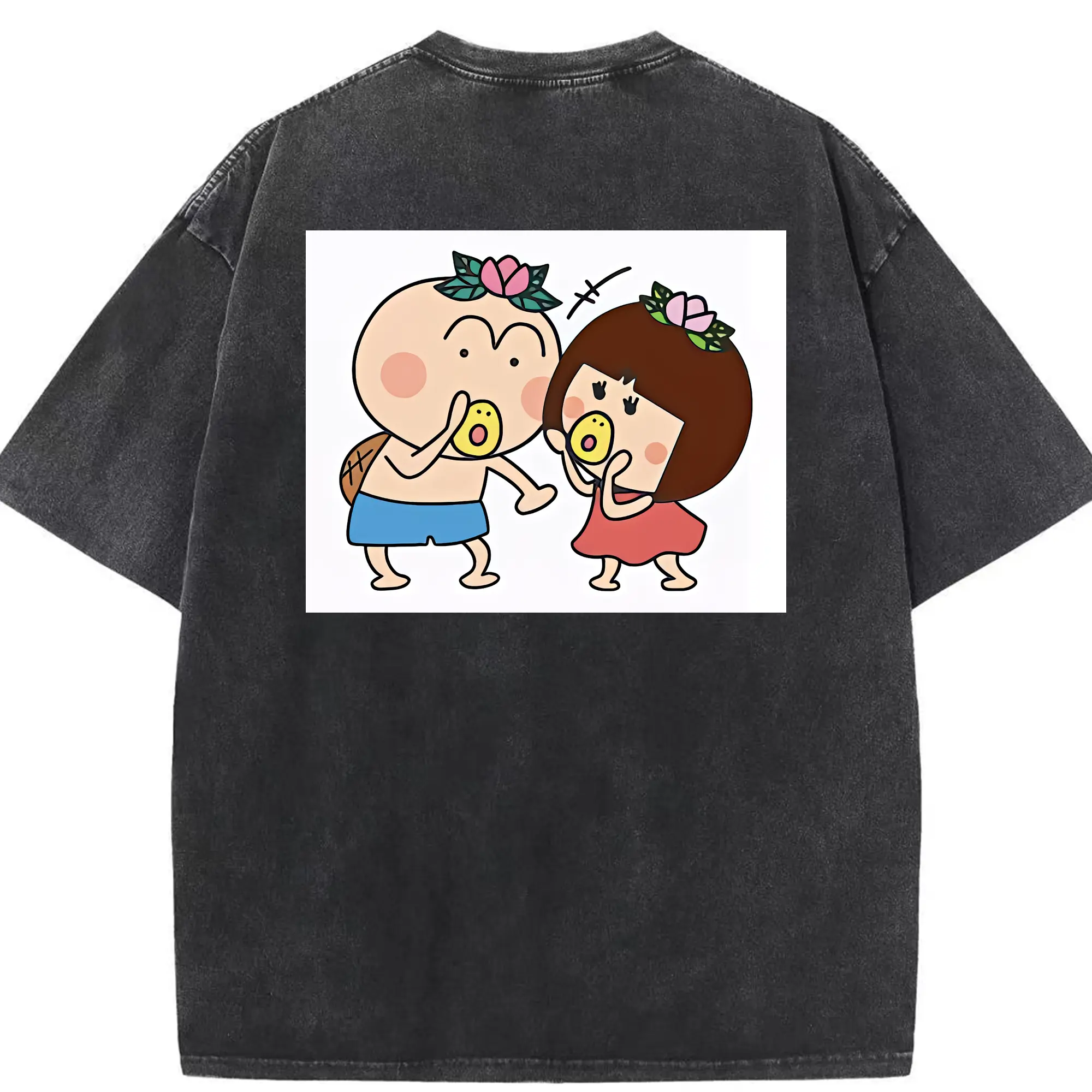 はなかっぱ グッズ,ももかっぱちゃん - 綿100％ ヴィンテージ風 半袖Tシャツ ・ 背面プリント ・ 柔らか肌触り ・ 通気性 快適 ・ スポーツ カジュアル 外出用