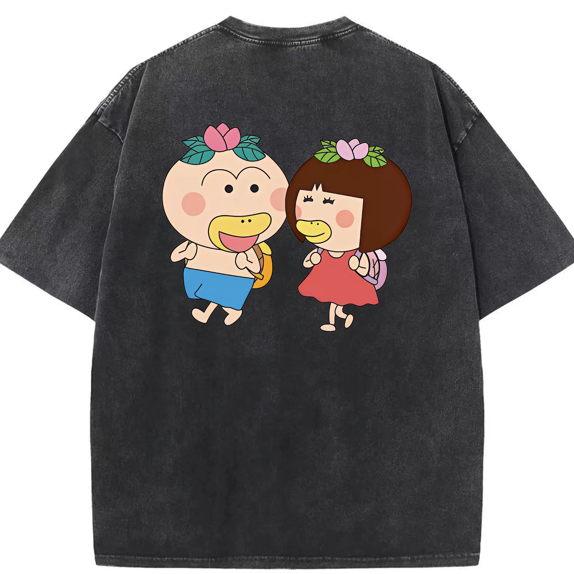 はなかっぱ グッズ,ももかっぱちゃん - 綿100％ ヴィンテージ風 半袖Tシャツ ・ 背面プリント ・ 柔らか肌触り ・ 通気性 快適 ・ スポーツ カジュアル 外出用