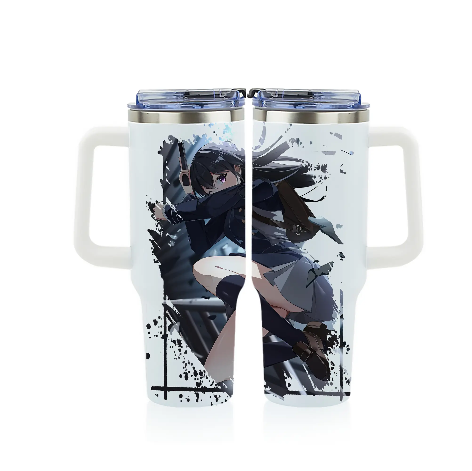 リコリス・リコイル グッズ,井ノ上たきな - 1200mL フルプリント車用タンブラー ・ 304ステンレス 内側 ・ 201ステンレス 外側 ・ 保温 保冷 ・ 通勤 ドライブ アウトドア用